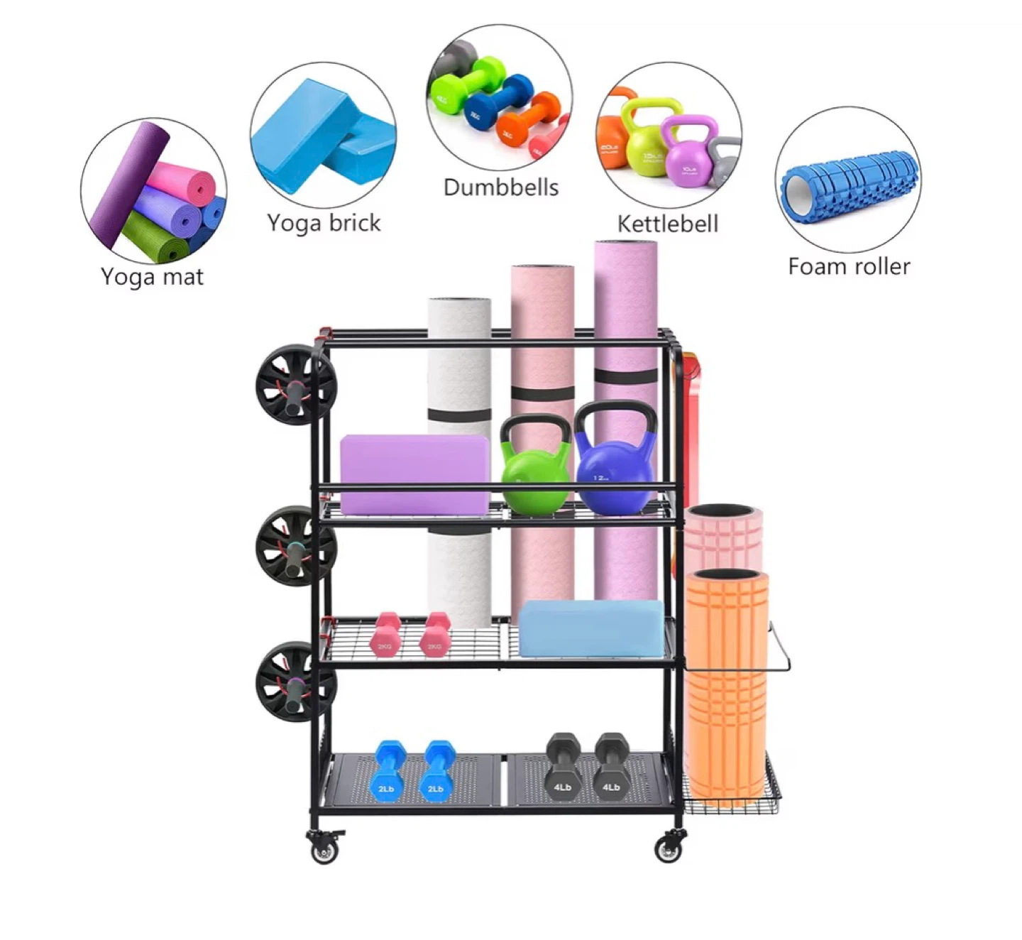 Home Gym Storage Rack for Yoga Mats, Dumbbells, and Kettlebells - photo 2