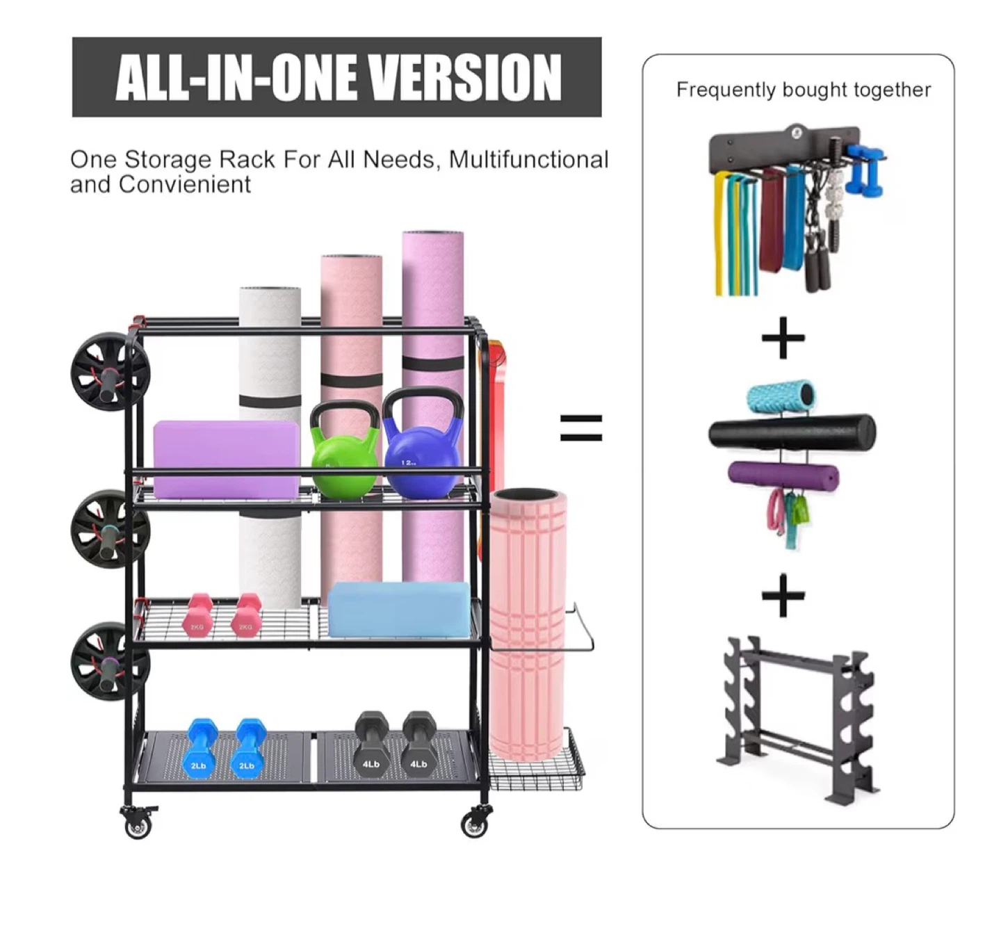 Home Gym Storage Rack for Yoga Mats, Dumbbells, and Kettlebells - photo 3