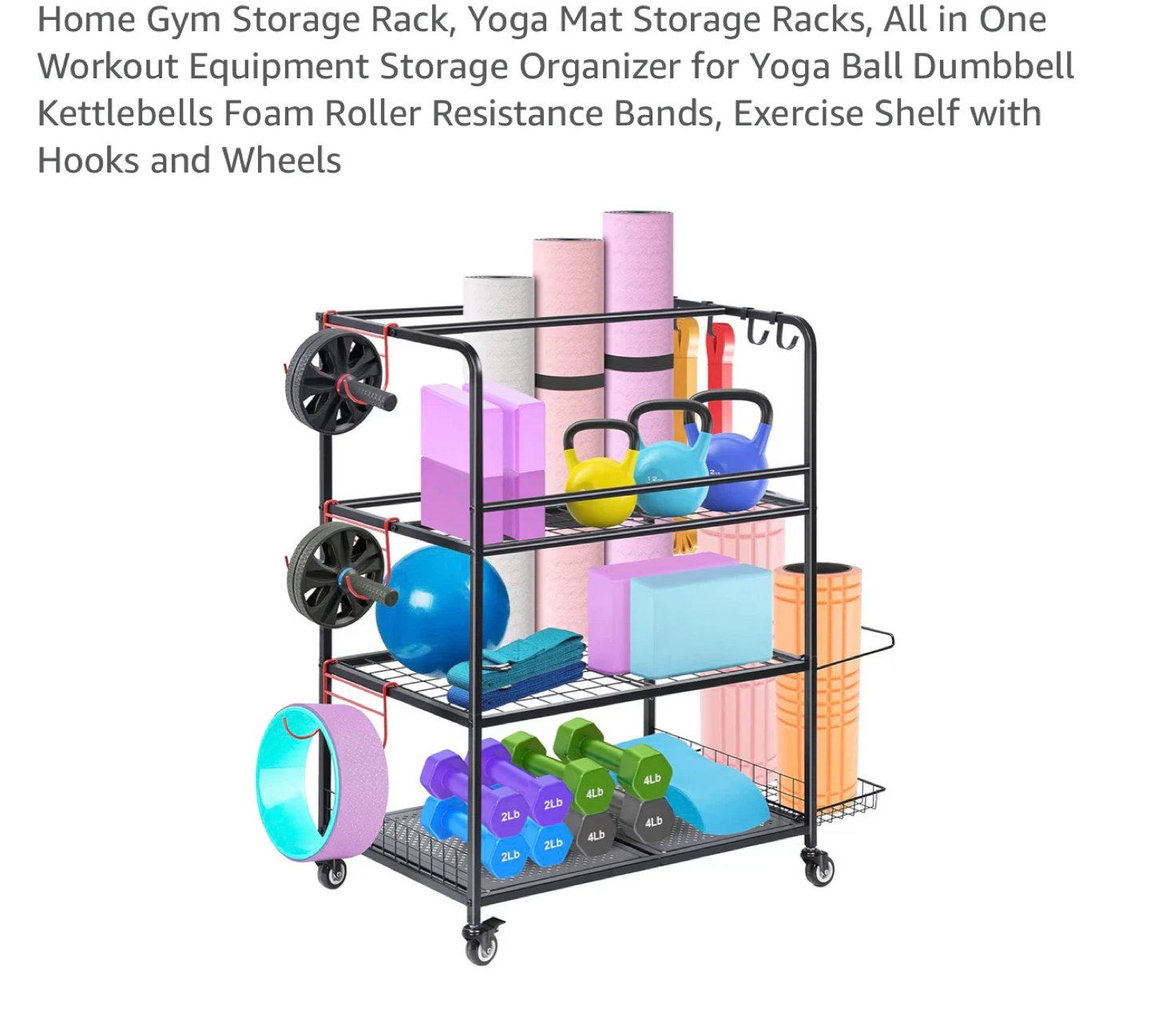 Home Gym Storage Rack for Yoga Mats, Dumbbells, and Kettlebells