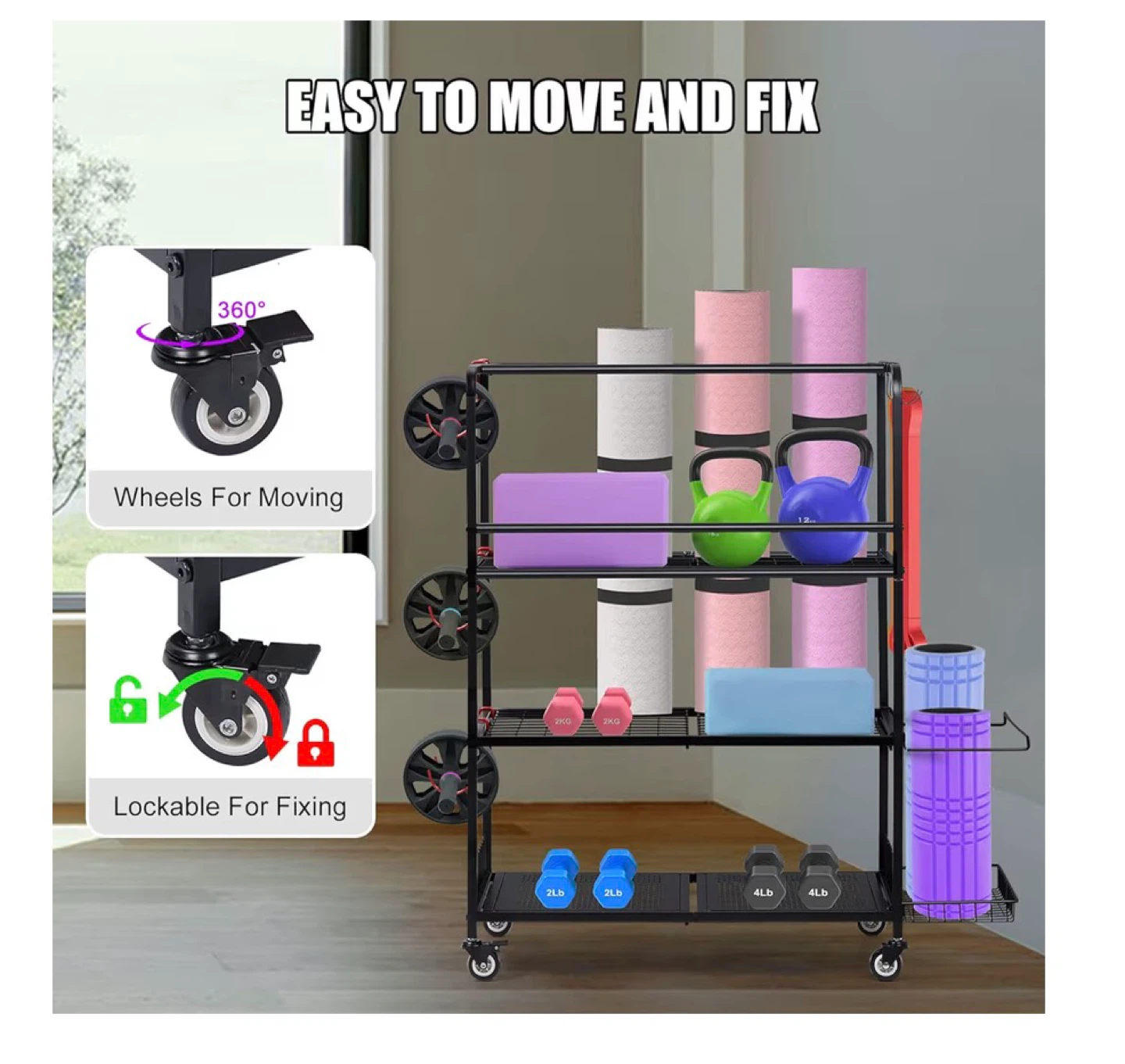 Home Gym Storage Rack for Yoga Mats, Dumbbells, and Kettlebells - photo 4