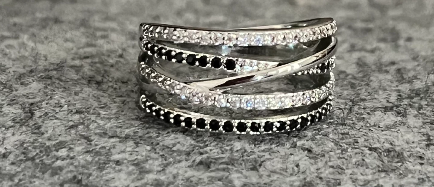 Sparkly Band Ring with Black and Clear Stones