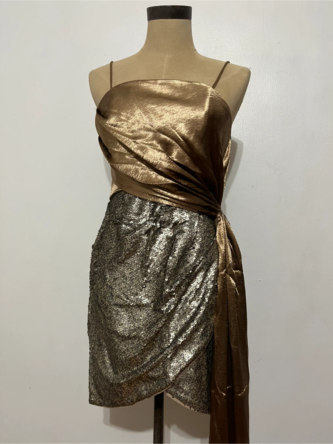 ASOS Gold Sequin & Satin Wrap Dress US 4 - photo 2