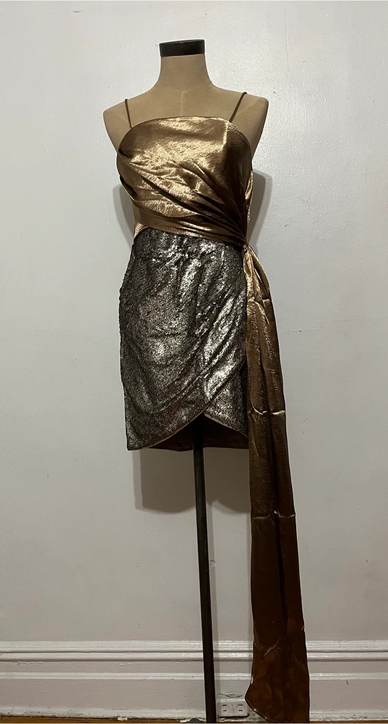 ASOS Gold Sequin & Satin Wrap Dress US 4