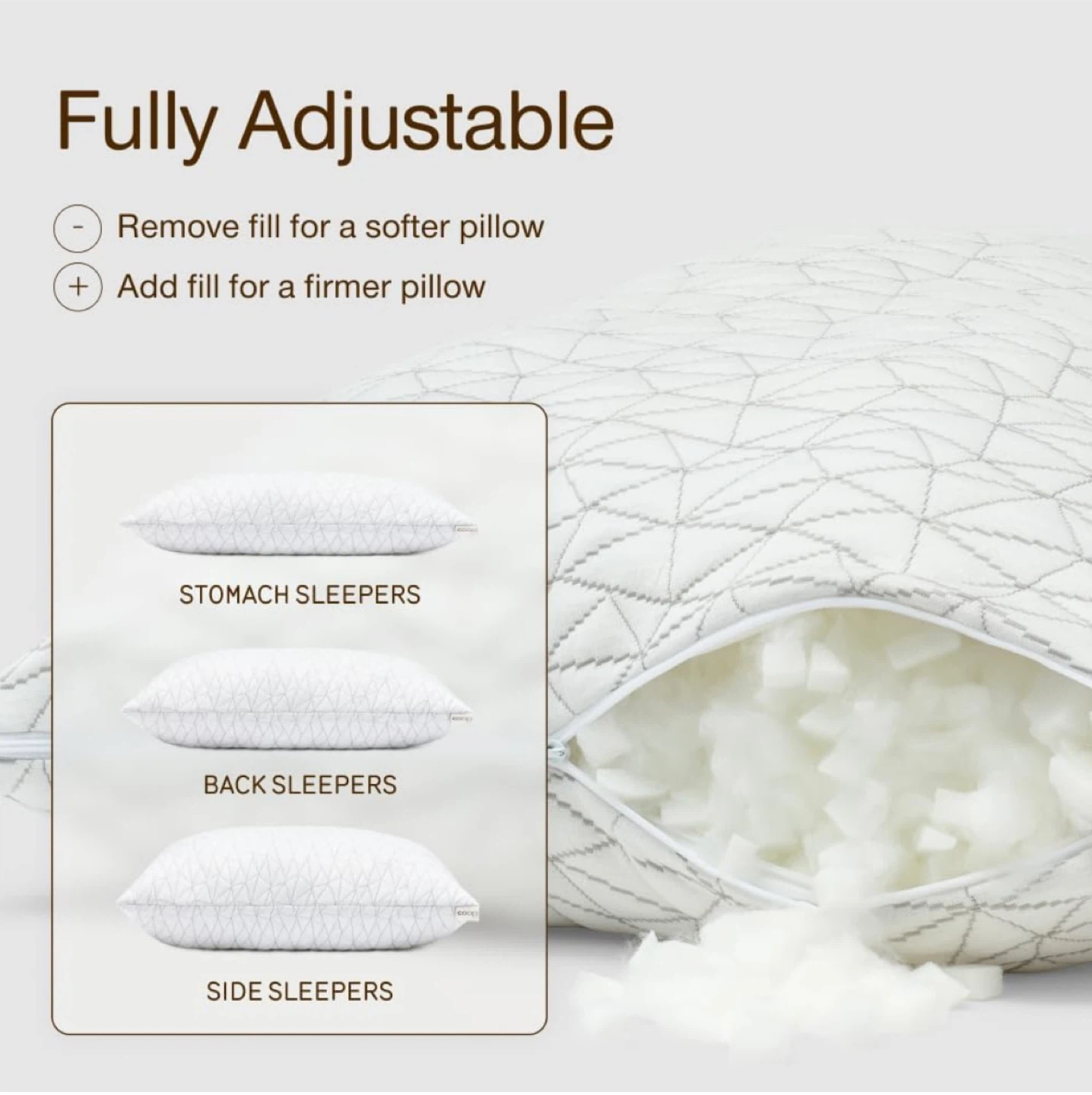 Coop Home Goods Original Adjustable Pillow, Queen Medium Firm - photo 2