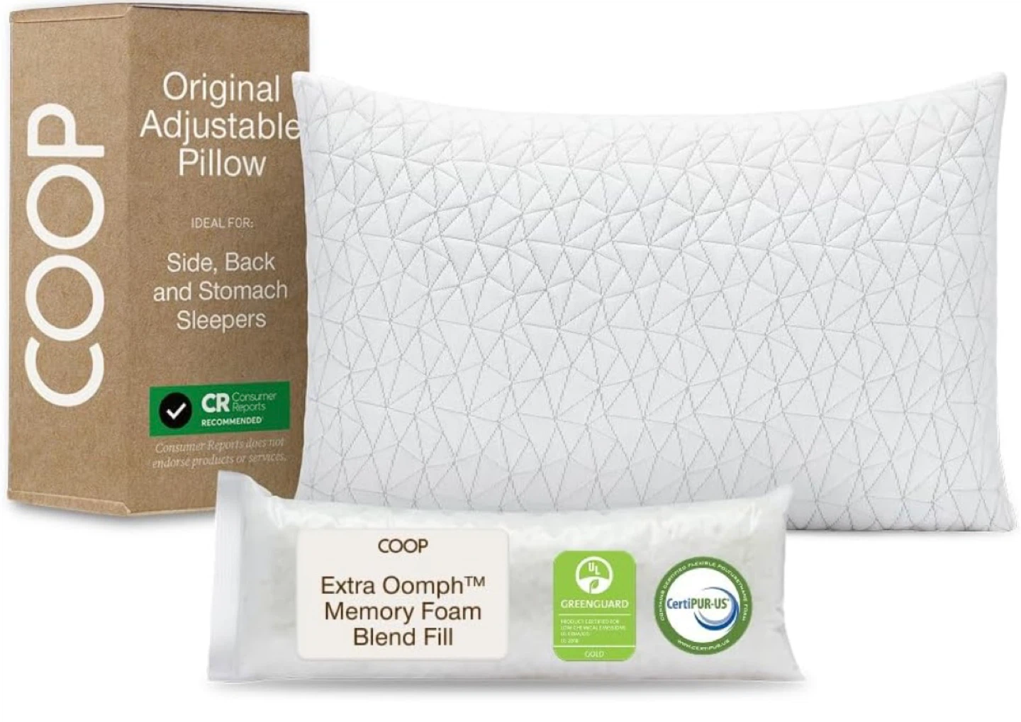 Coop Home Goods Original Adjustable Pillow, Queen Medium Firm
