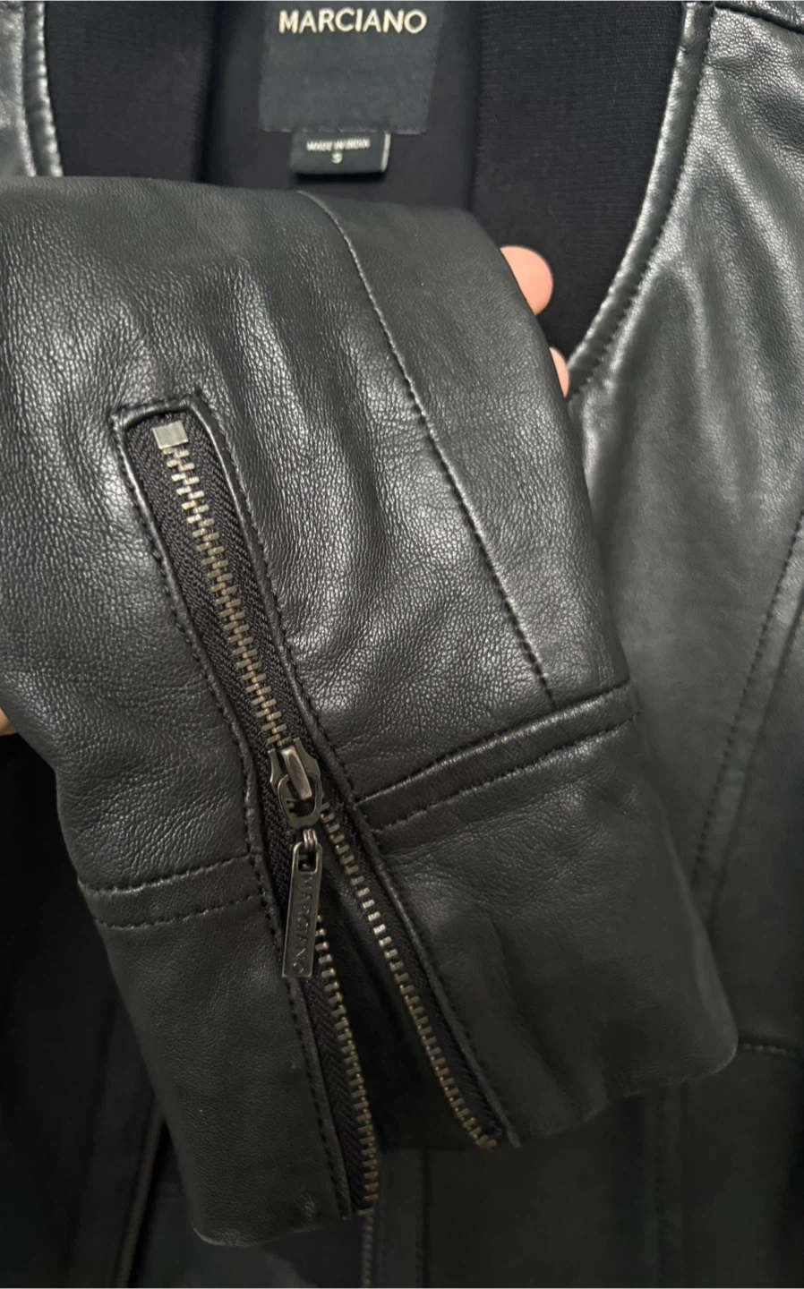 Marciano Black Leather Bomber Jacket Size S - photo 4