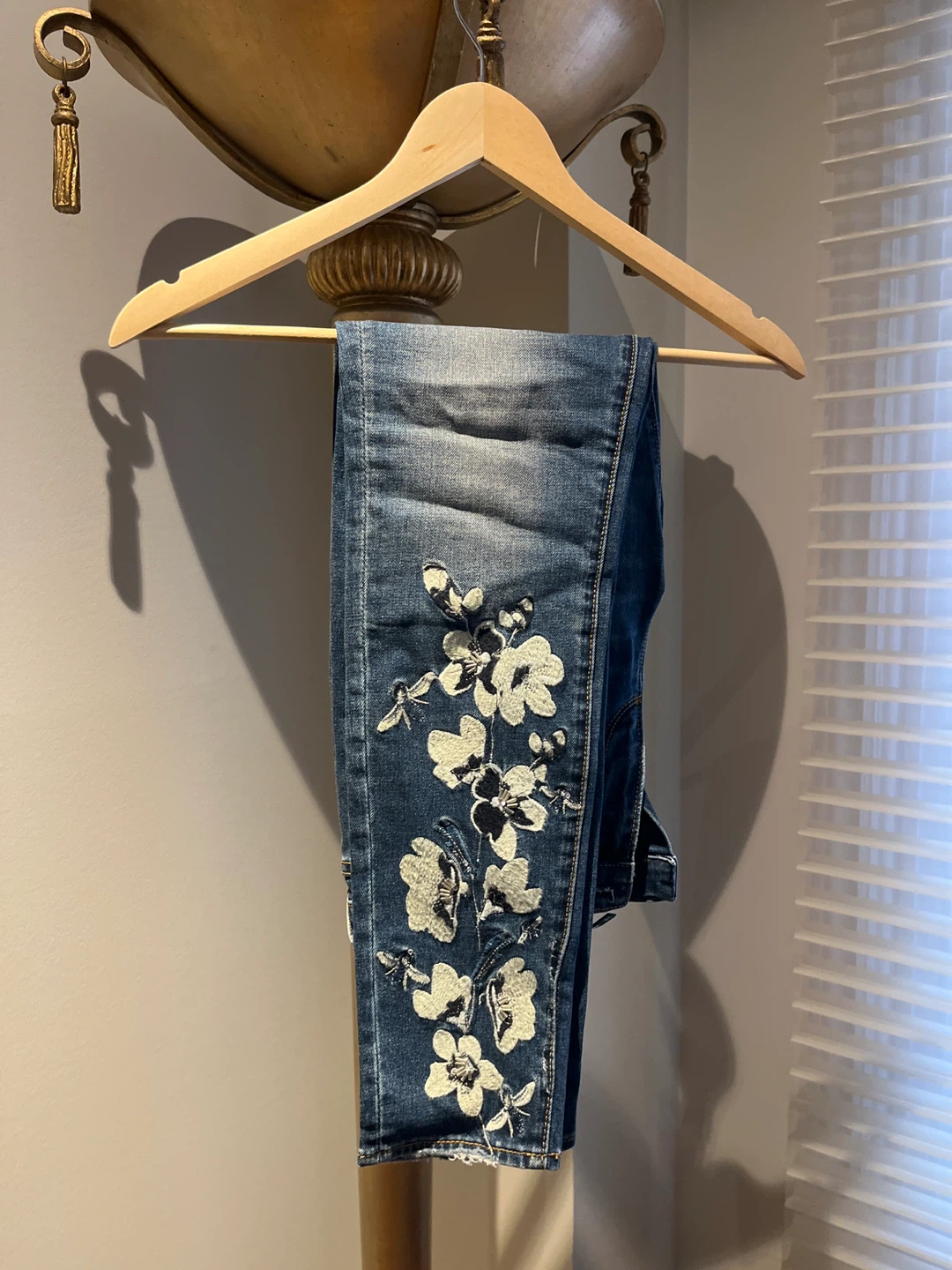 Blue Jeans with Floral Embroidery