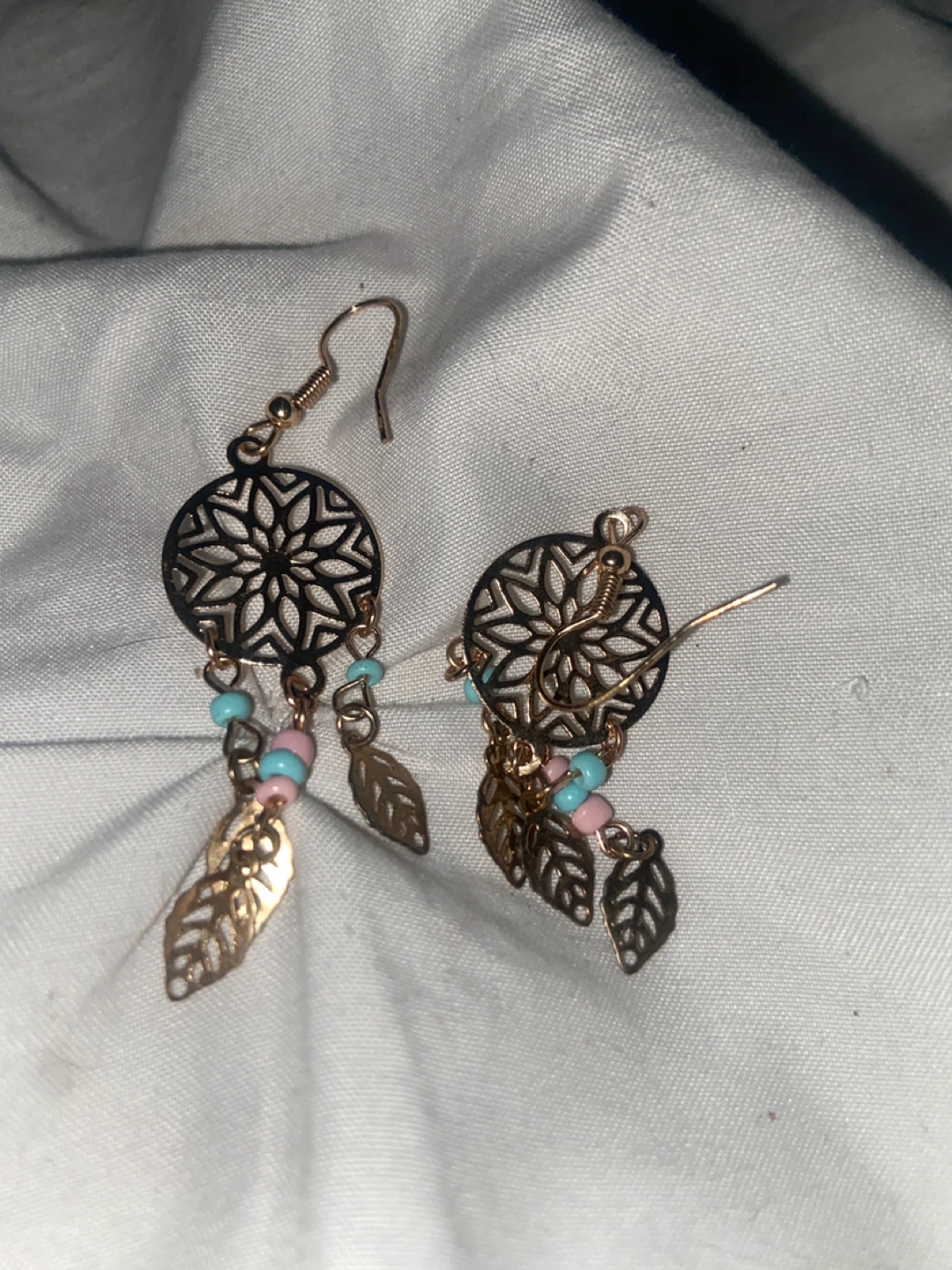Dreamcatcher Style Drop Earrings with Beads and Leaf Charms