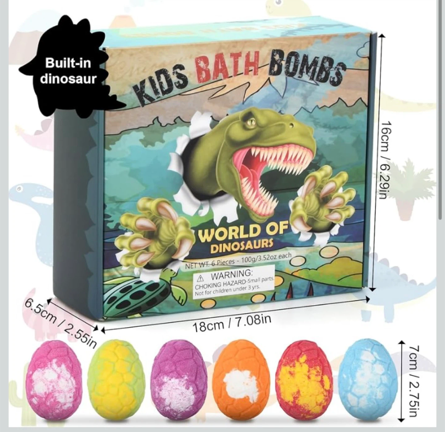 Brand New 6 Pack Bath Bombs with Surprise Dinosaurs - photo 2