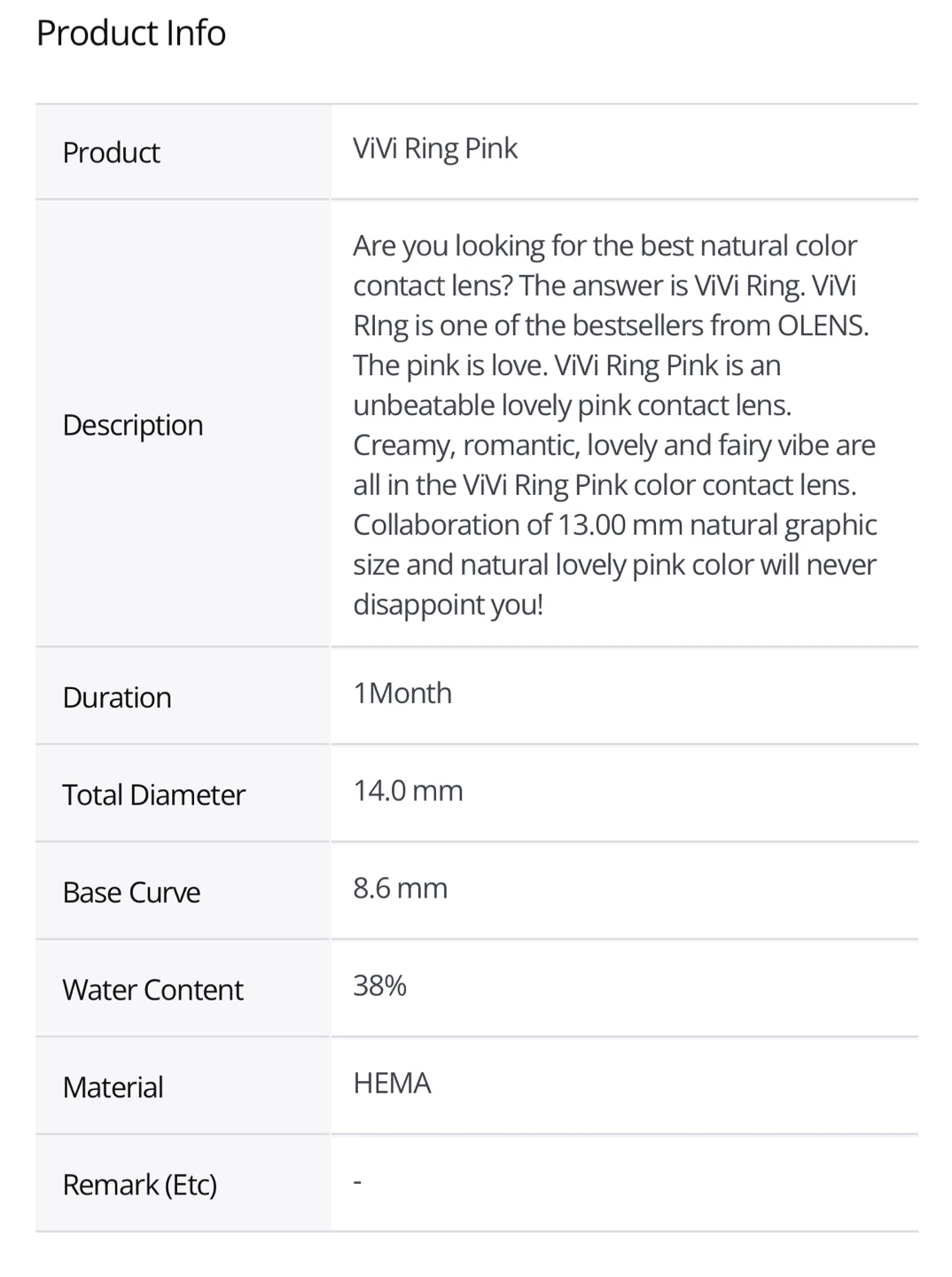 Brand New-OLENS ViVi Ring Pink 1-Month Contact Lenses - photo 3