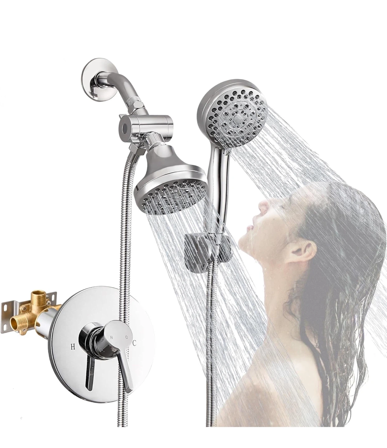 FRANSITON High Pressure 5-Spray Rain Chrome Shower Faucet Set - photo 2