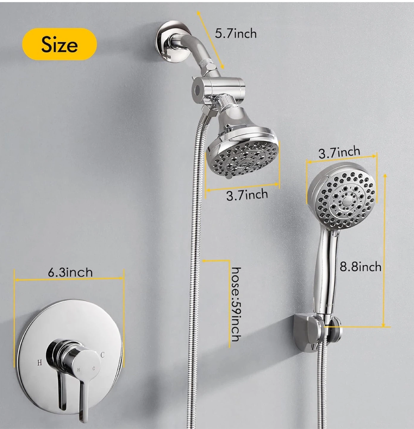 FRANSITON High Pressure 5-Spray Rain Chrome Shower Faucet Set - photo 3