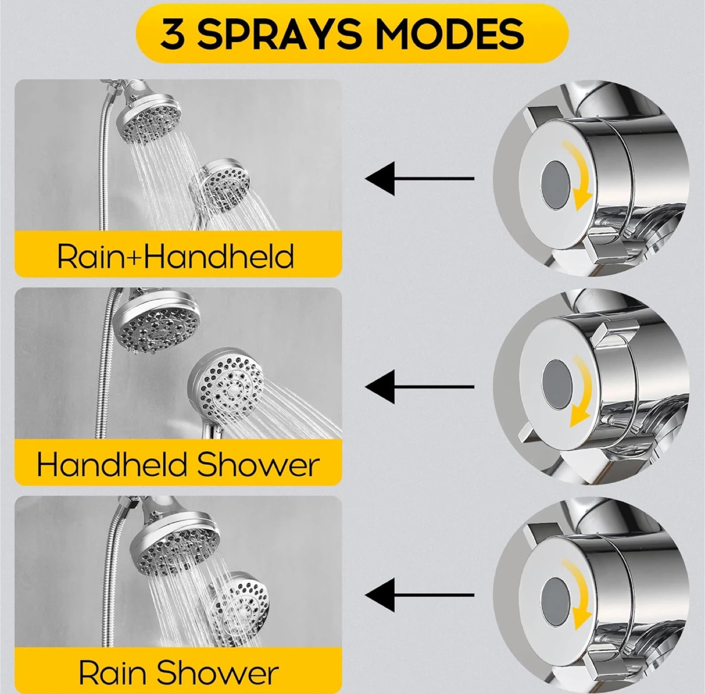FRANSITON High Pressure 5-Spray Rain Chrome Shower Faucet Set - photo 5