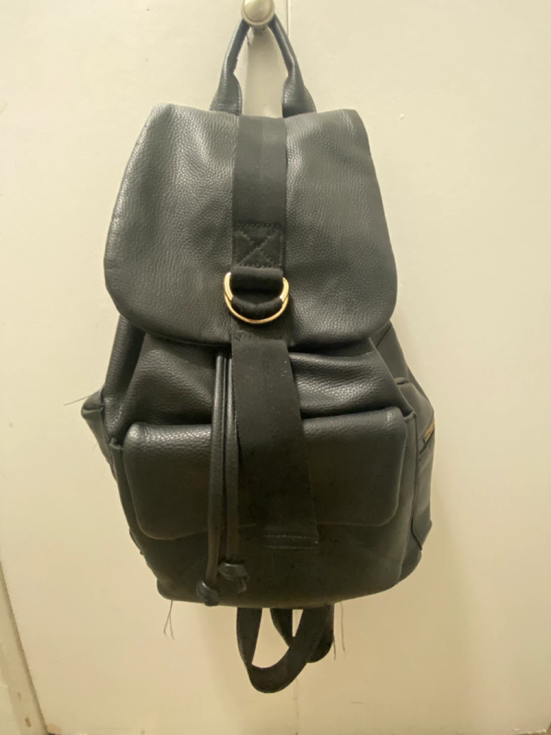 Black Faux Leather Backpack