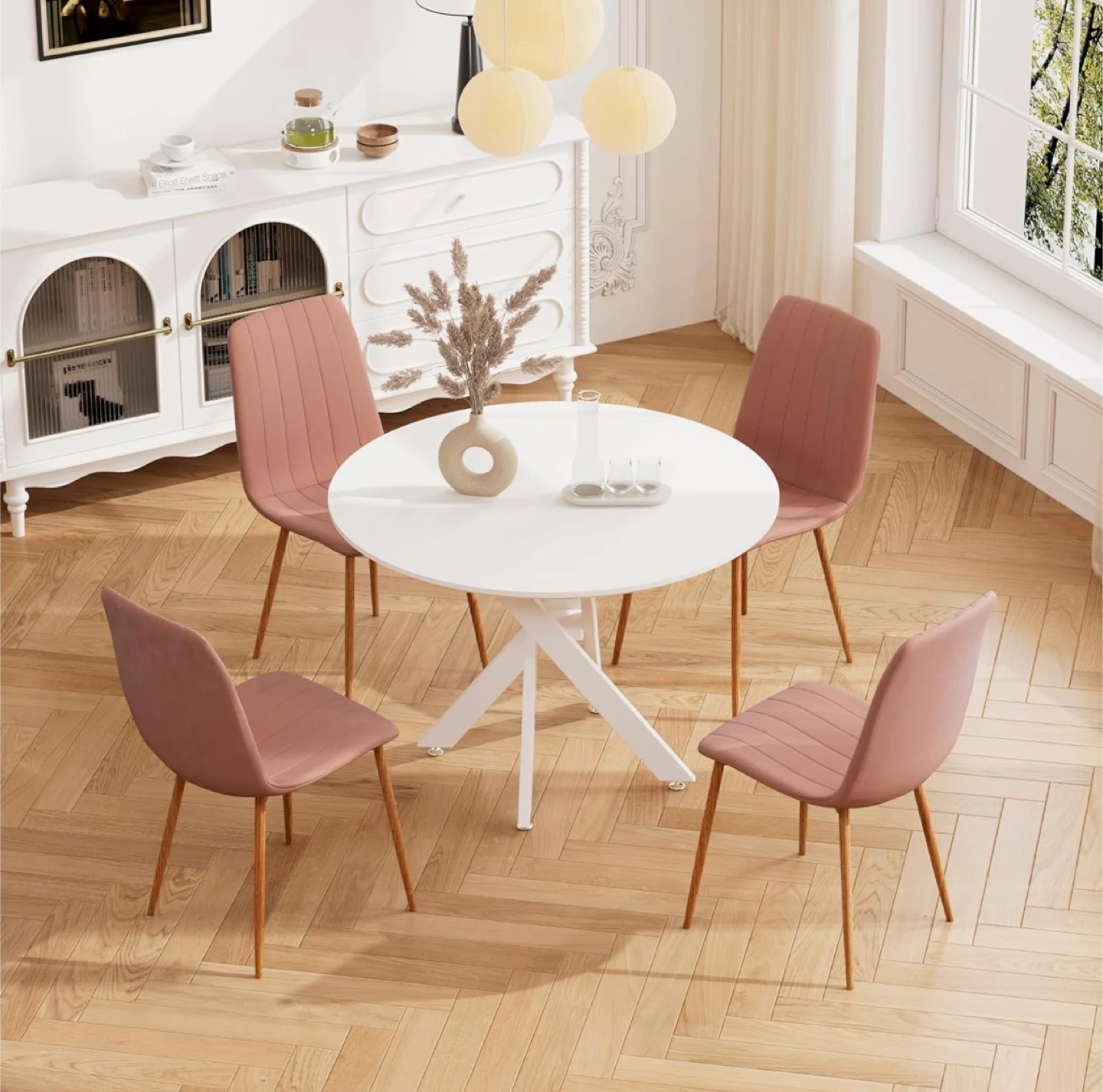 Round White Dining Table with X-Leg Base - photo 2