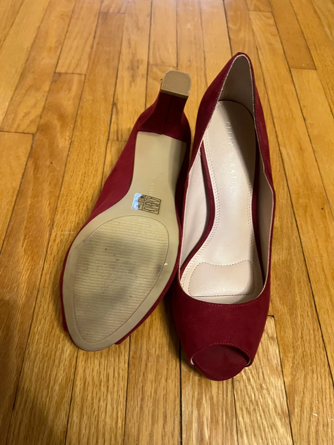 Kelly & Katie Red Suede Peep-Toe Heels - photo 2