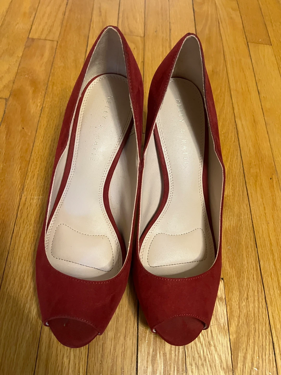 Kelly & Katie Red Suede Peep-Toe Heels