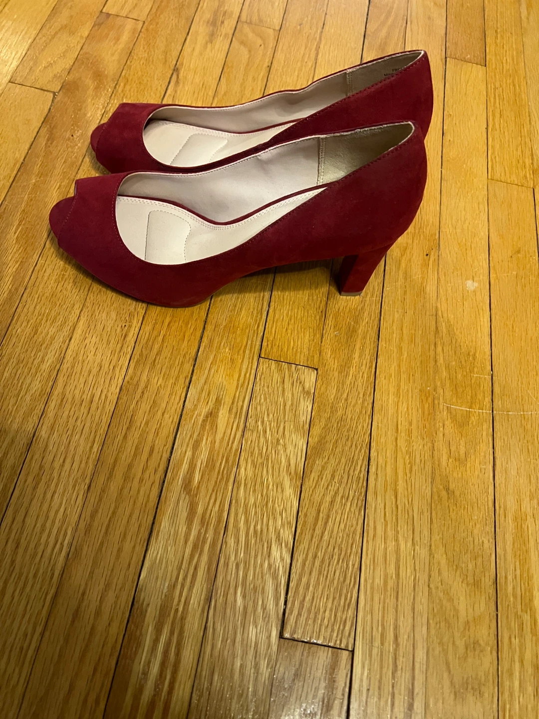 Kelly & Katie Red Suede Peep-Toe Heels - photo 3