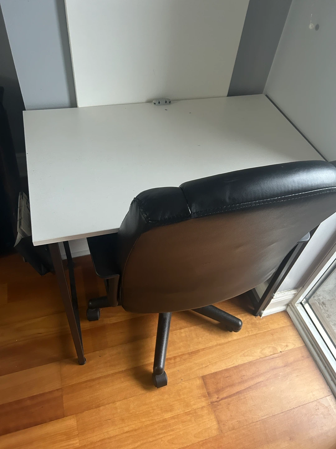 White Desk with Black Frame with office Chair - photo 2
