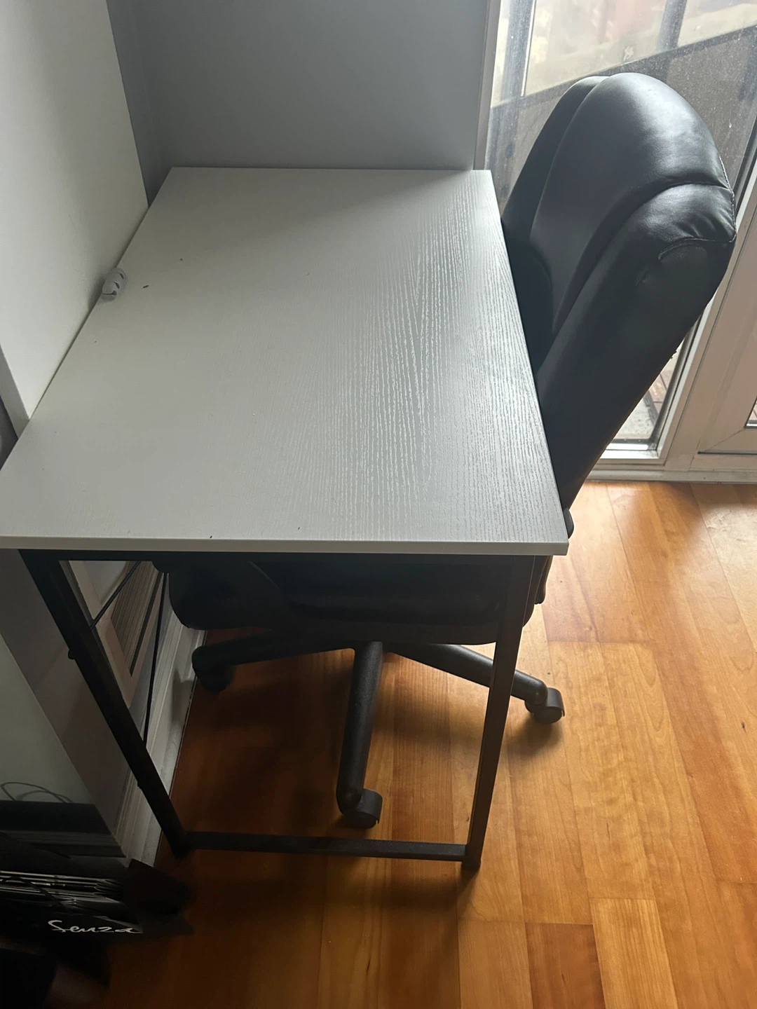 White Desk with Black Frame with office Chair - photo 3