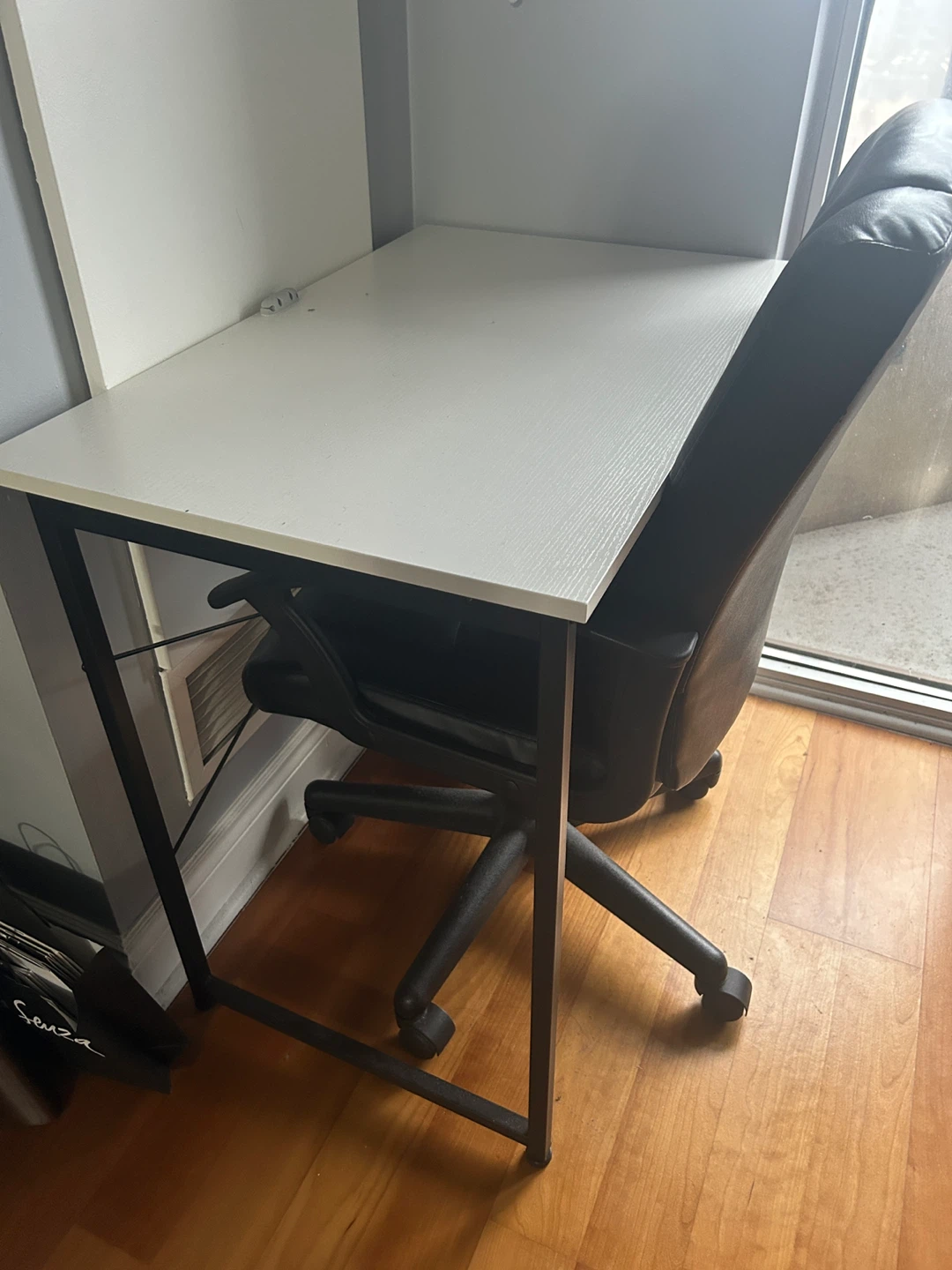 White Desk with Black Frame with office Chair