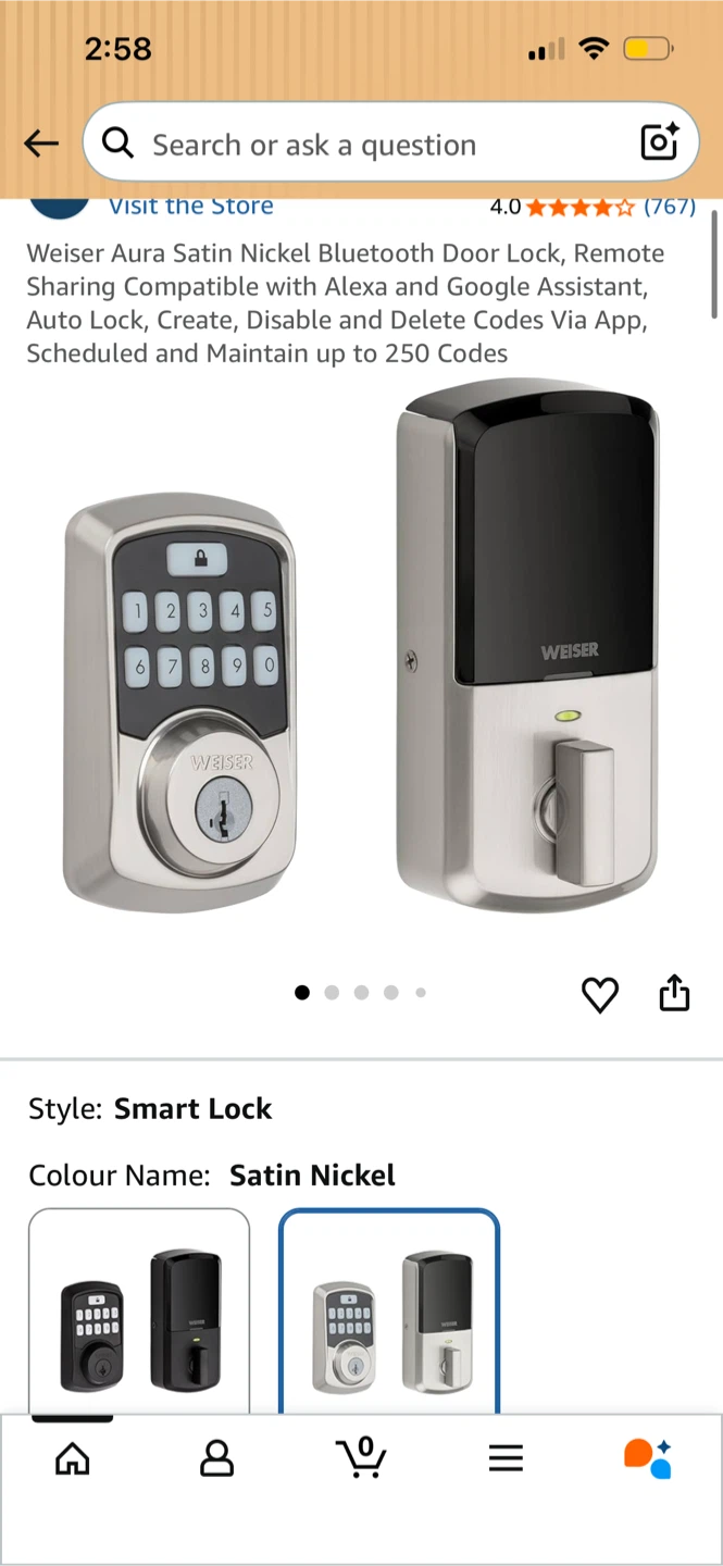 Weiser Aura Satin Nickel Bluetooth Smart Lock