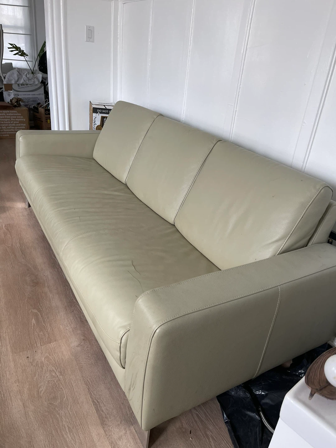 Sage Green Leather Sofa - photo 4