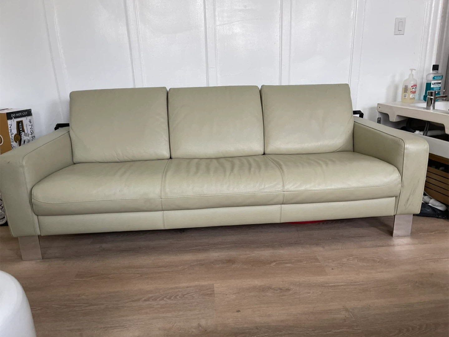 Sage Green Leather Sofa - photo 2