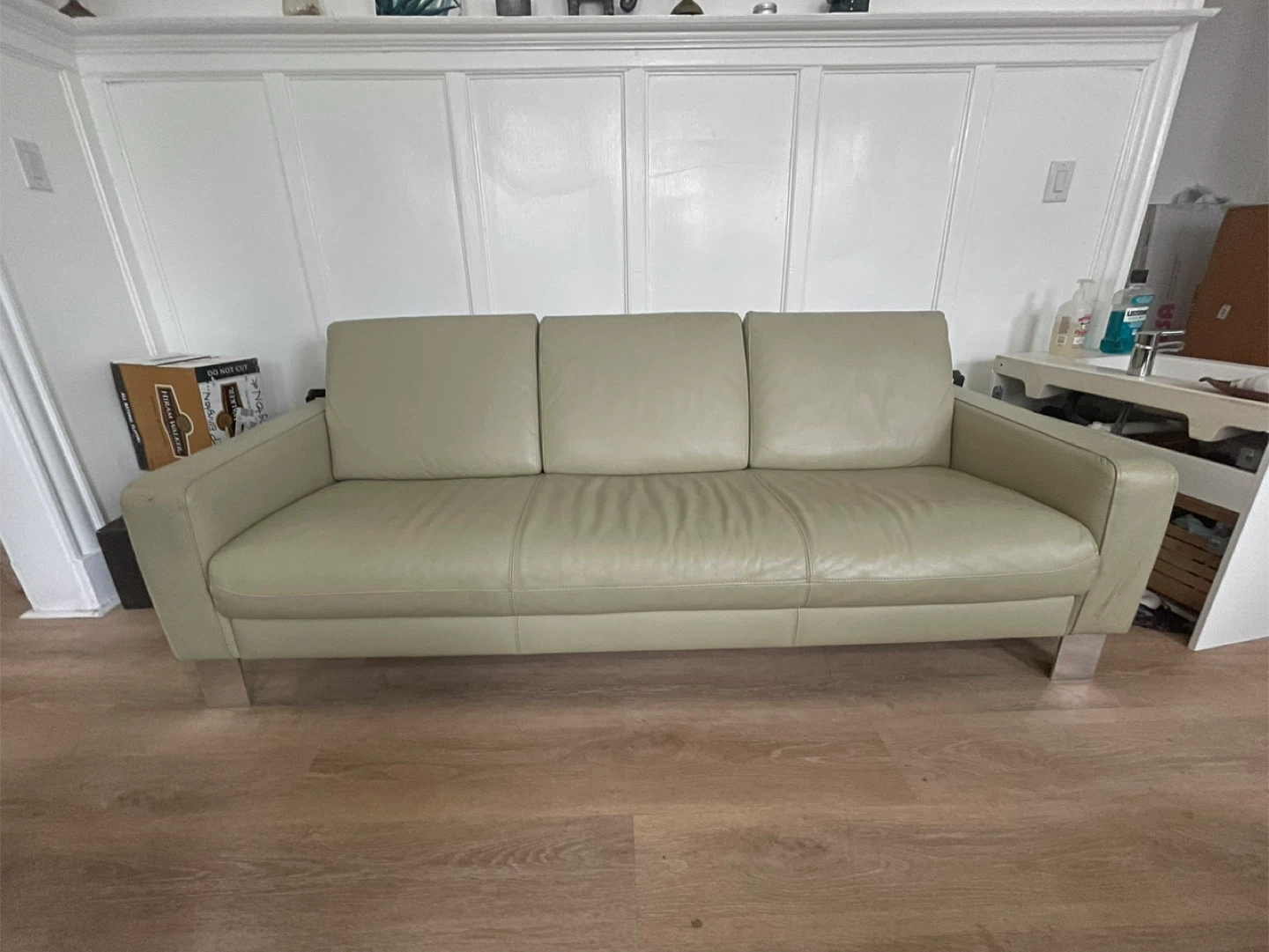 Sage Green Leather Sofa - photo 3