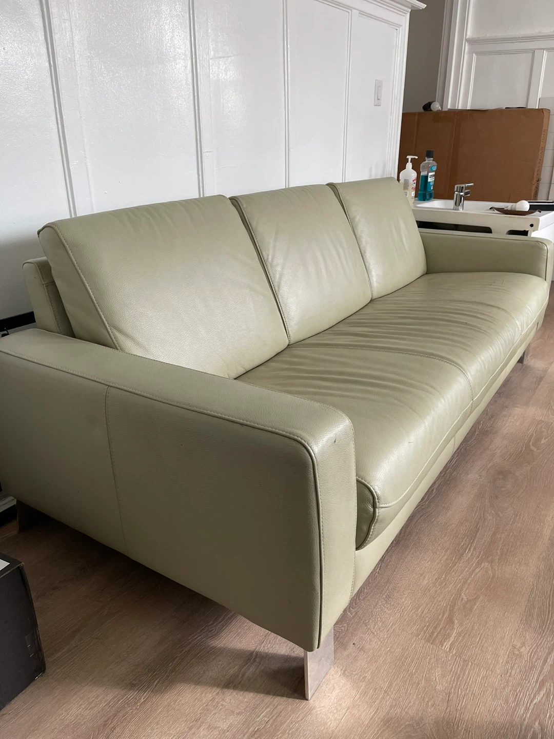 Sage Green Leather Sofa