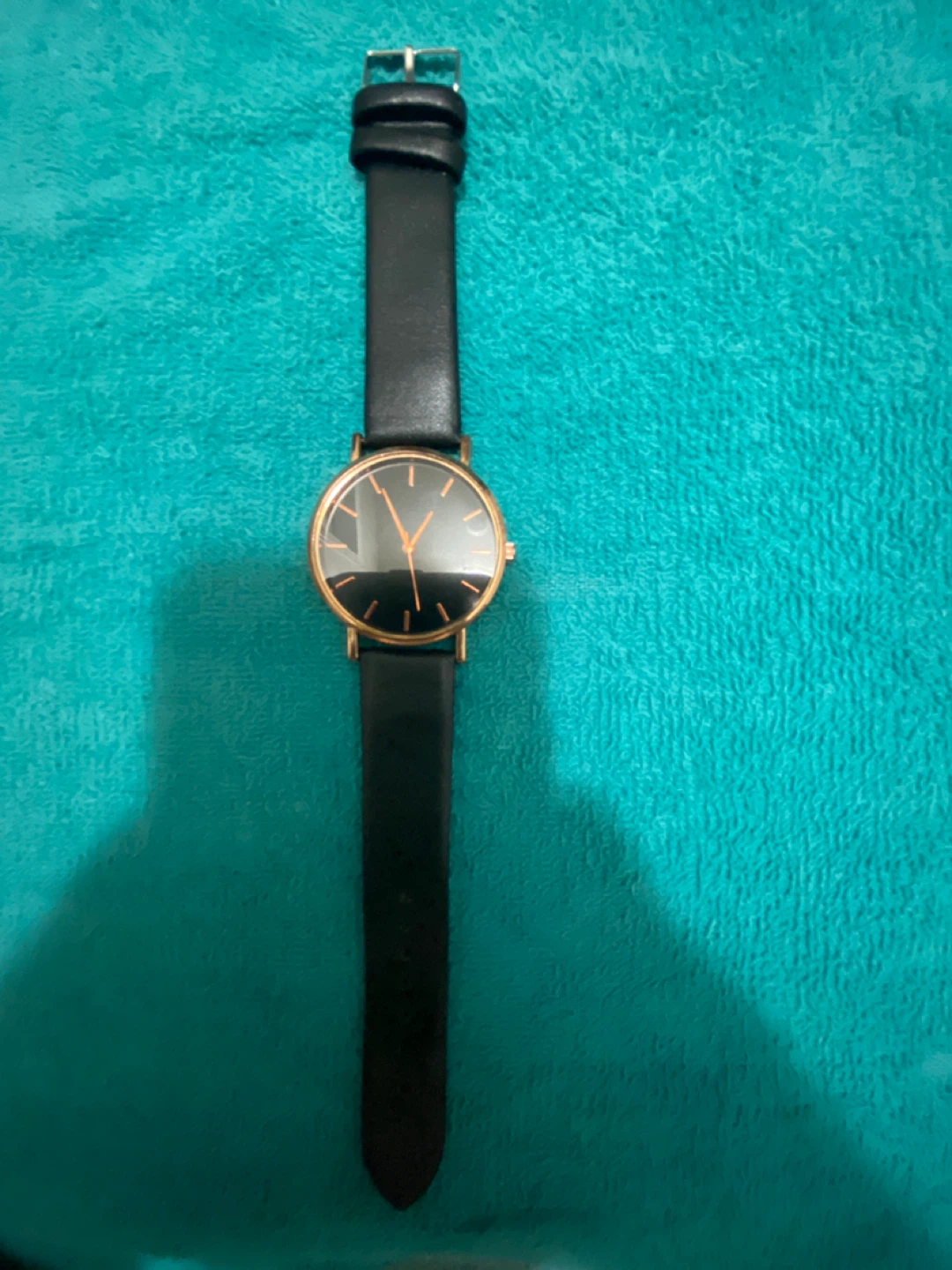 Black Leather Strap Watch with Rose Gold Case