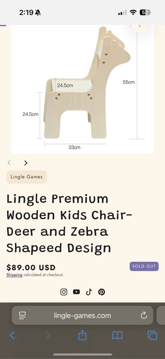 (NEW) Lingle Kids Wooden Chair - Natural Wood Deer Shape
