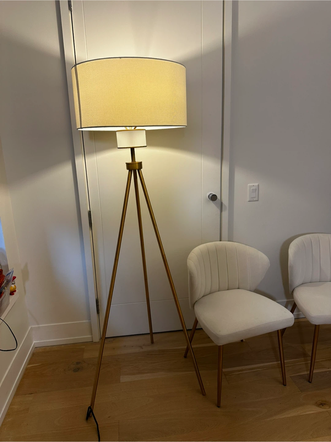 Gold Tripod Floor Lamp with Large Drum Shade