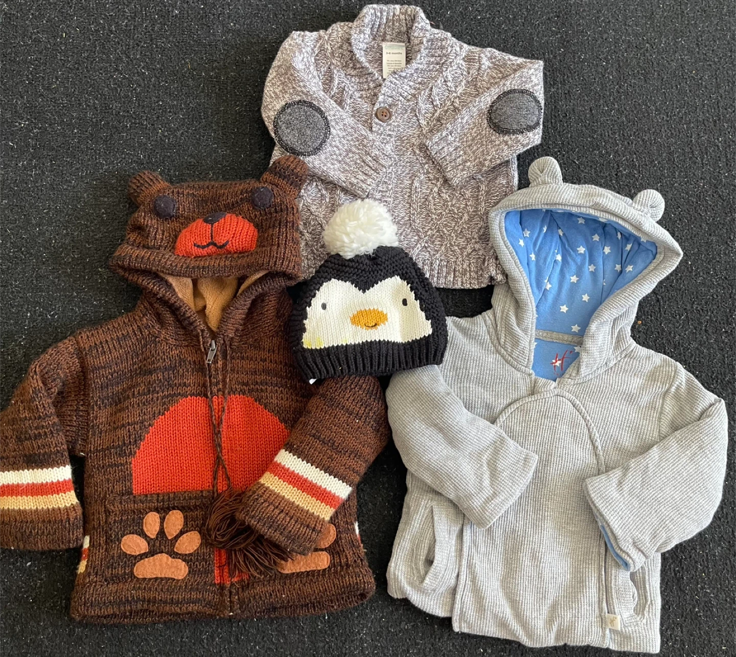 Baby cardigans, cap and jean from 0-9 month infant
