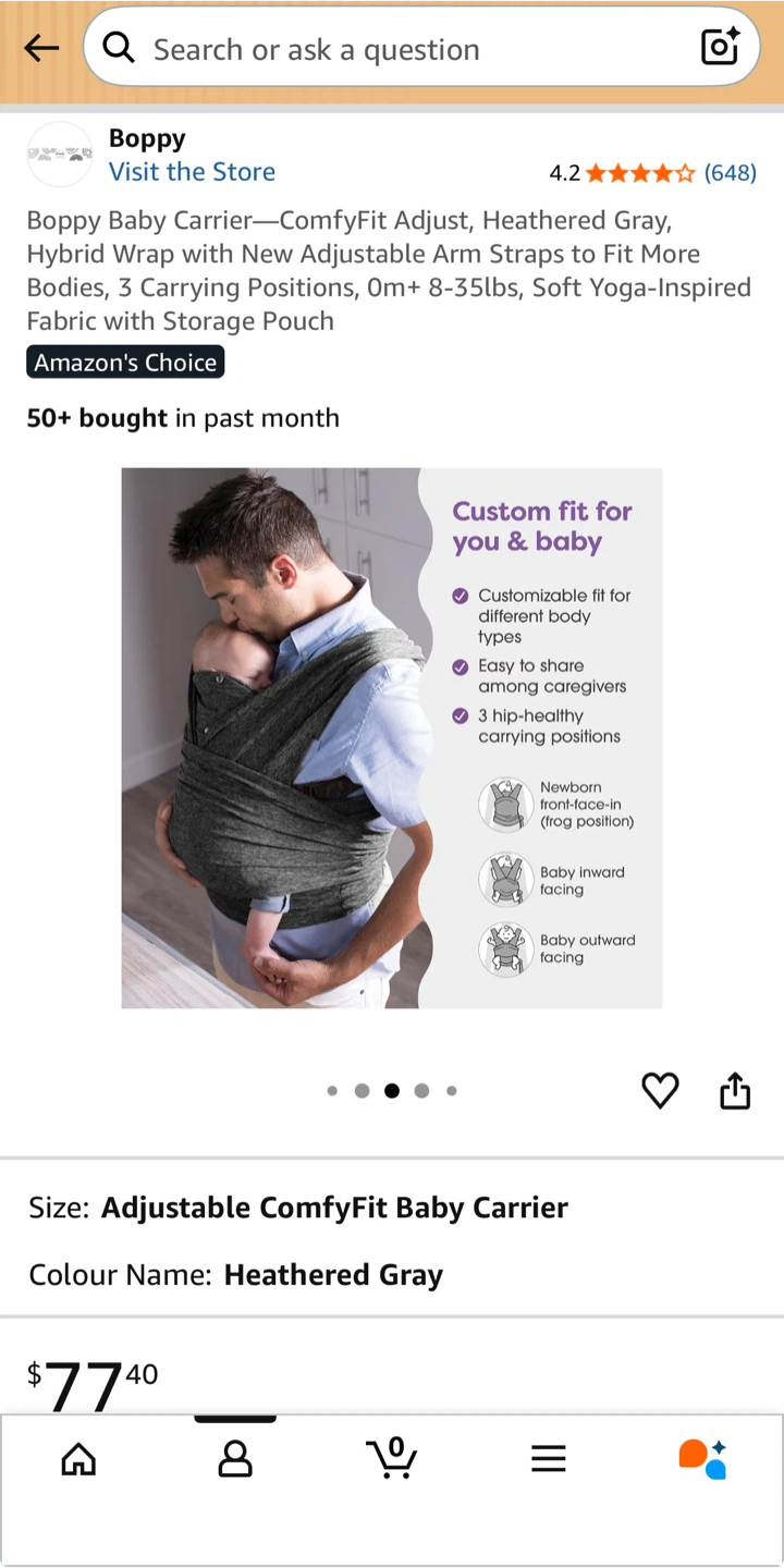 Boppy ComfyFit Adjust Baby Carrier - Heathered Gray