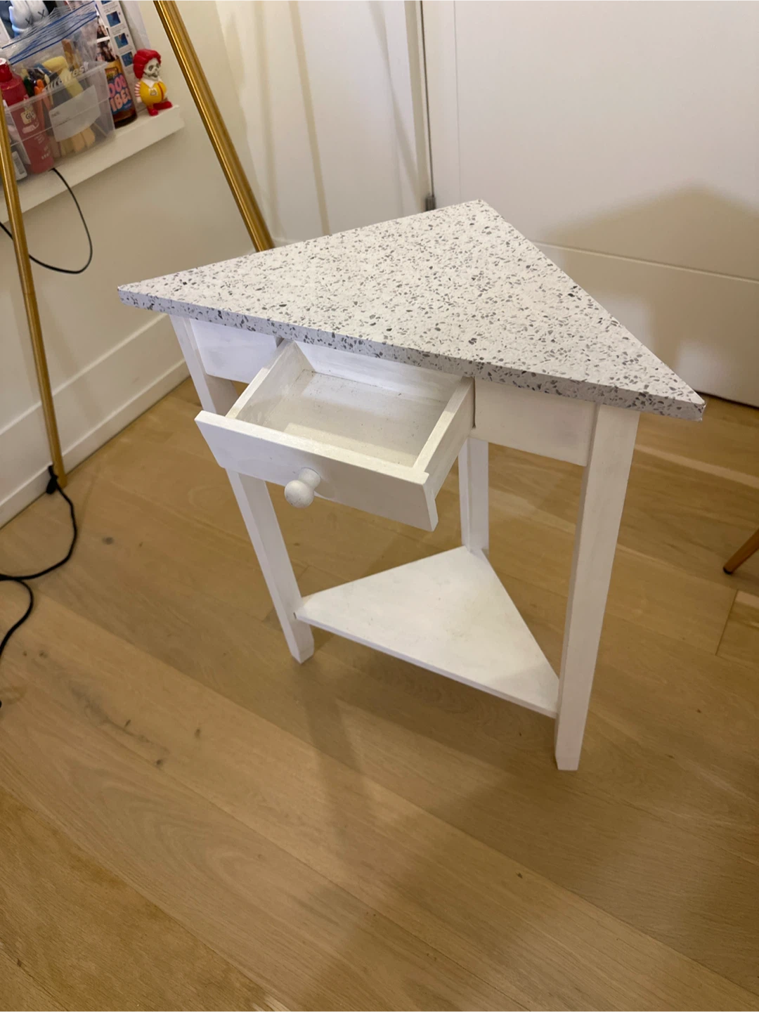 White Side Table with Terrazzo Top - photo 2