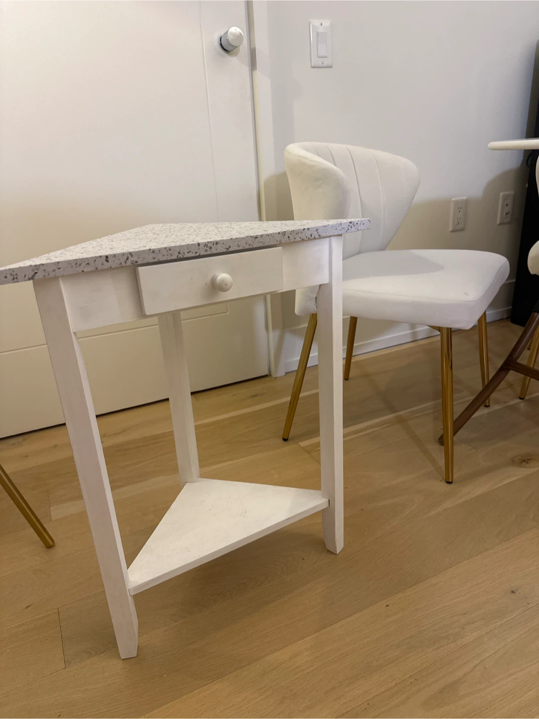 White Side Table with Terrazzo Top