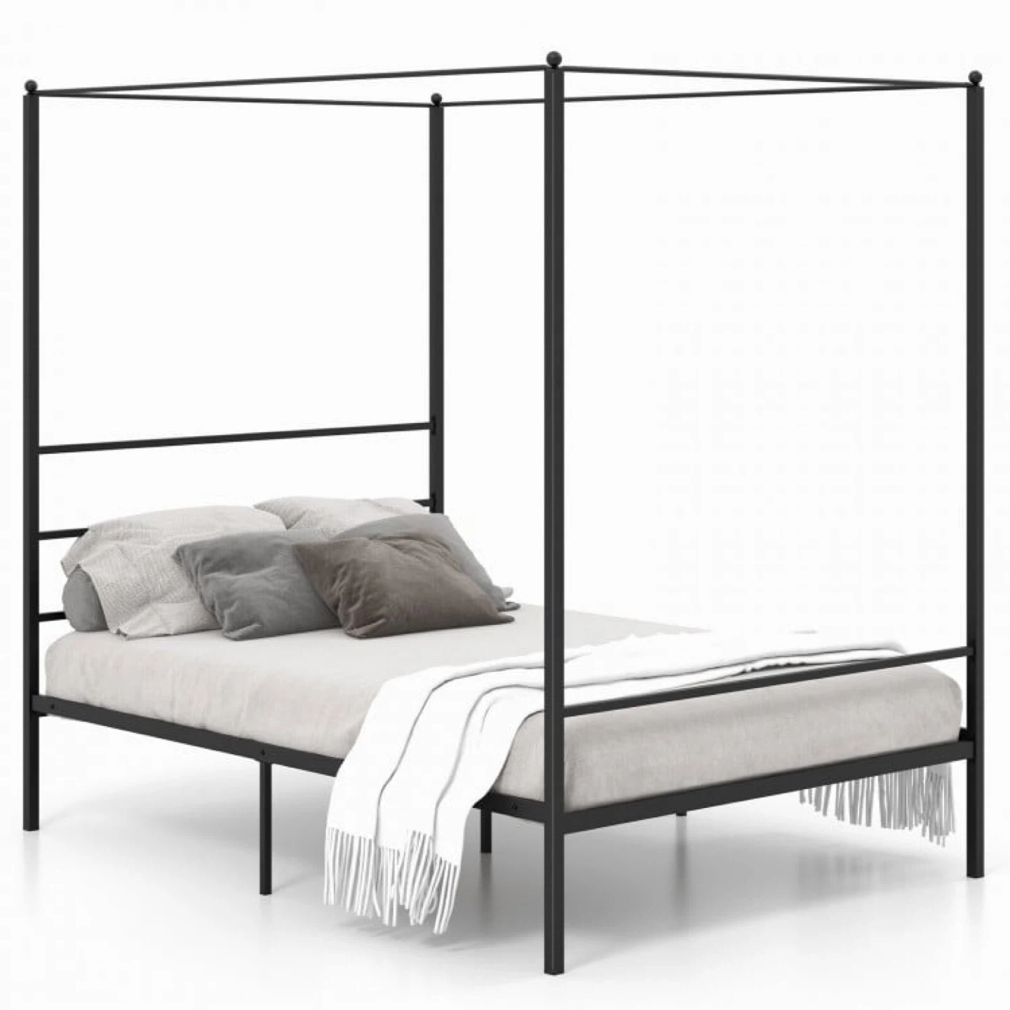 Full Size Canopy Bed Frame - Black Metal - photo 3