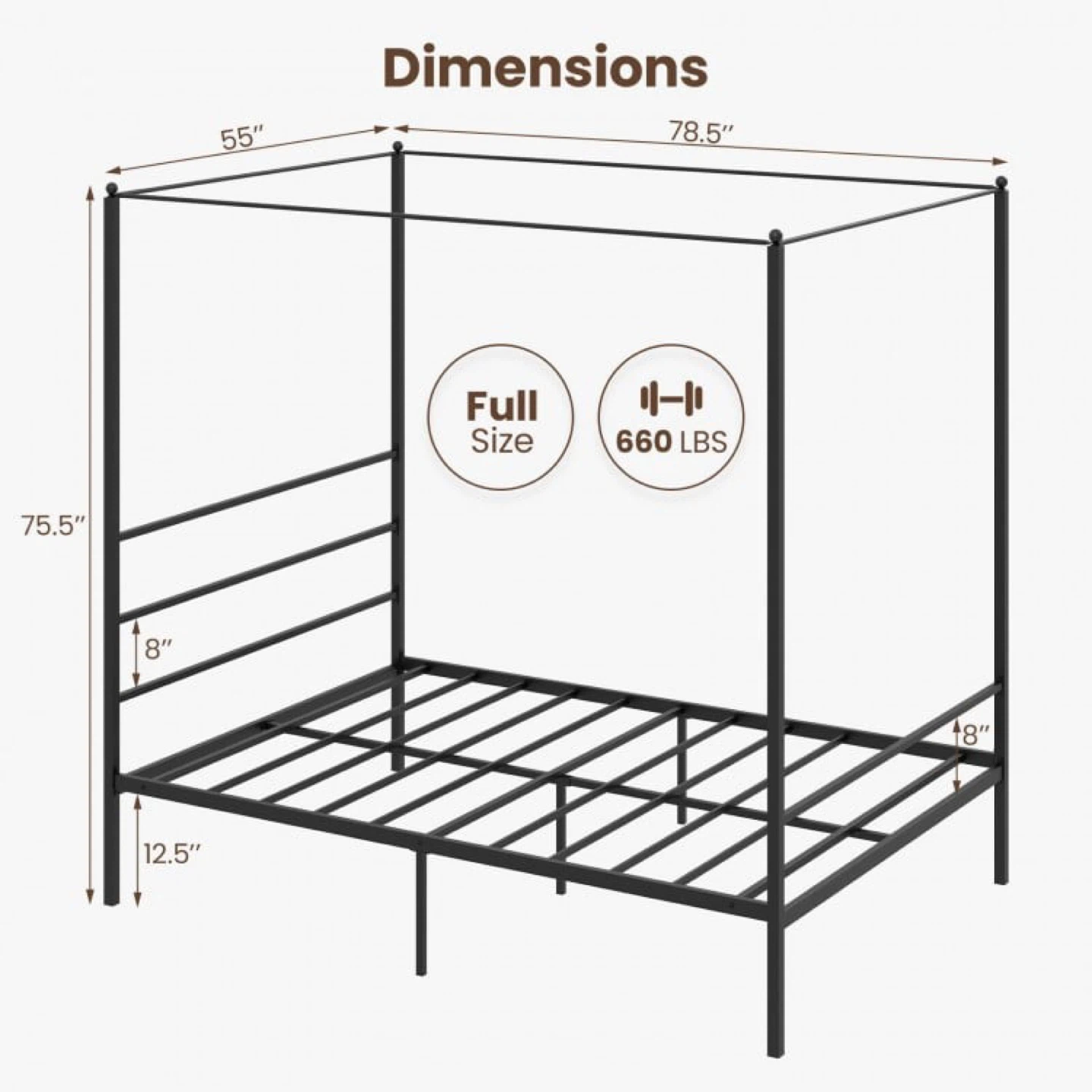 Full Size Canopy Bed Frame - Black Metal - photo 4