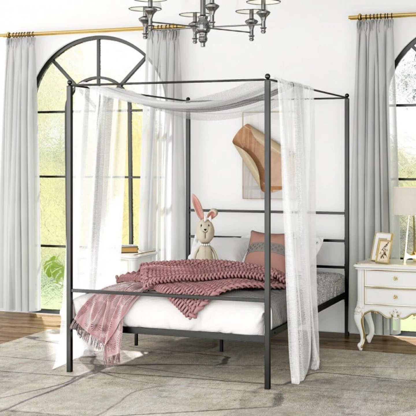 Full Size Canopy Bed Frame - Black Metal