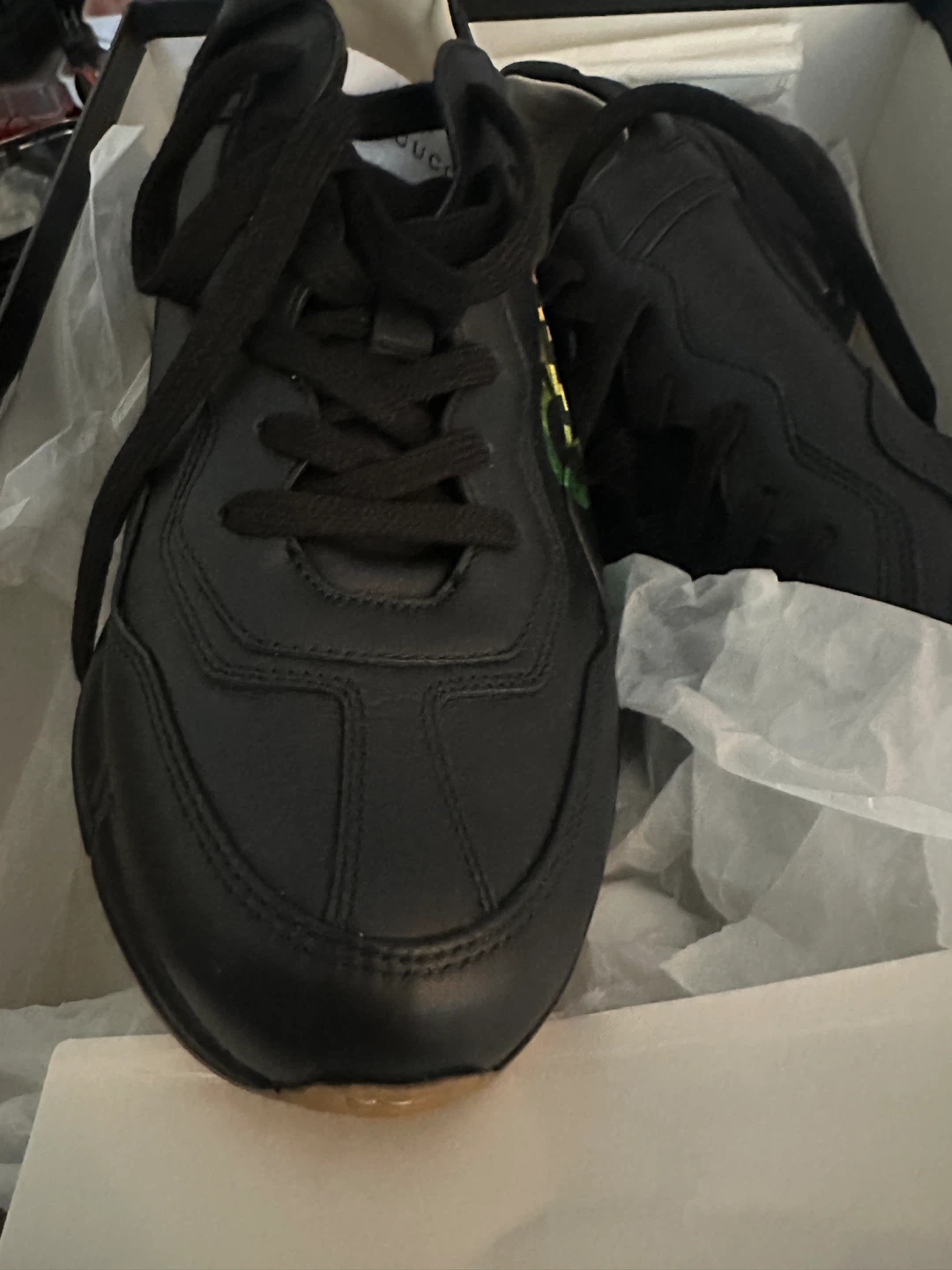 Gucci Apollo Men's Black Leather Rainbow Logo - photo 3