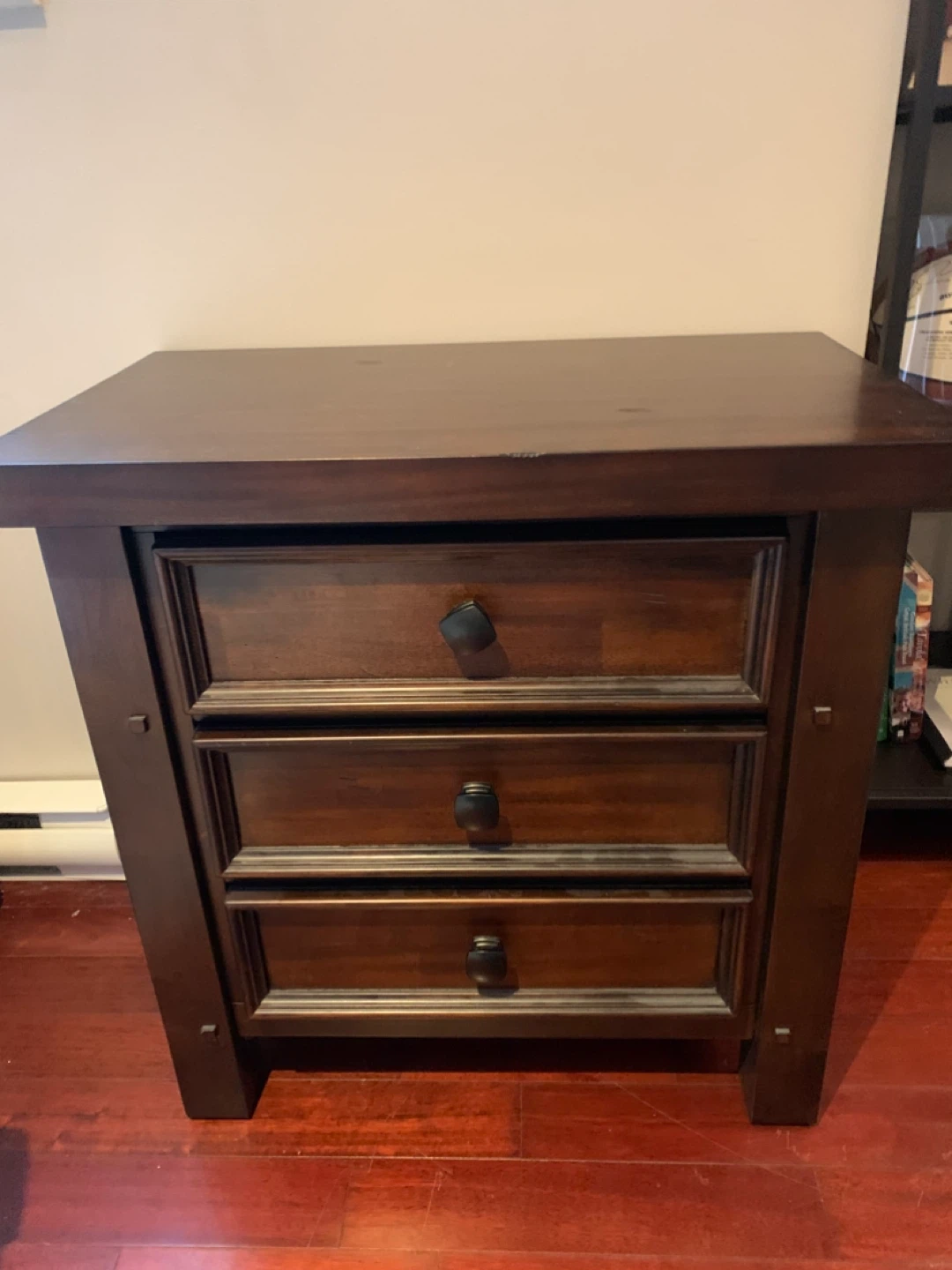 Dark Wood 3-Drawer Nightstand