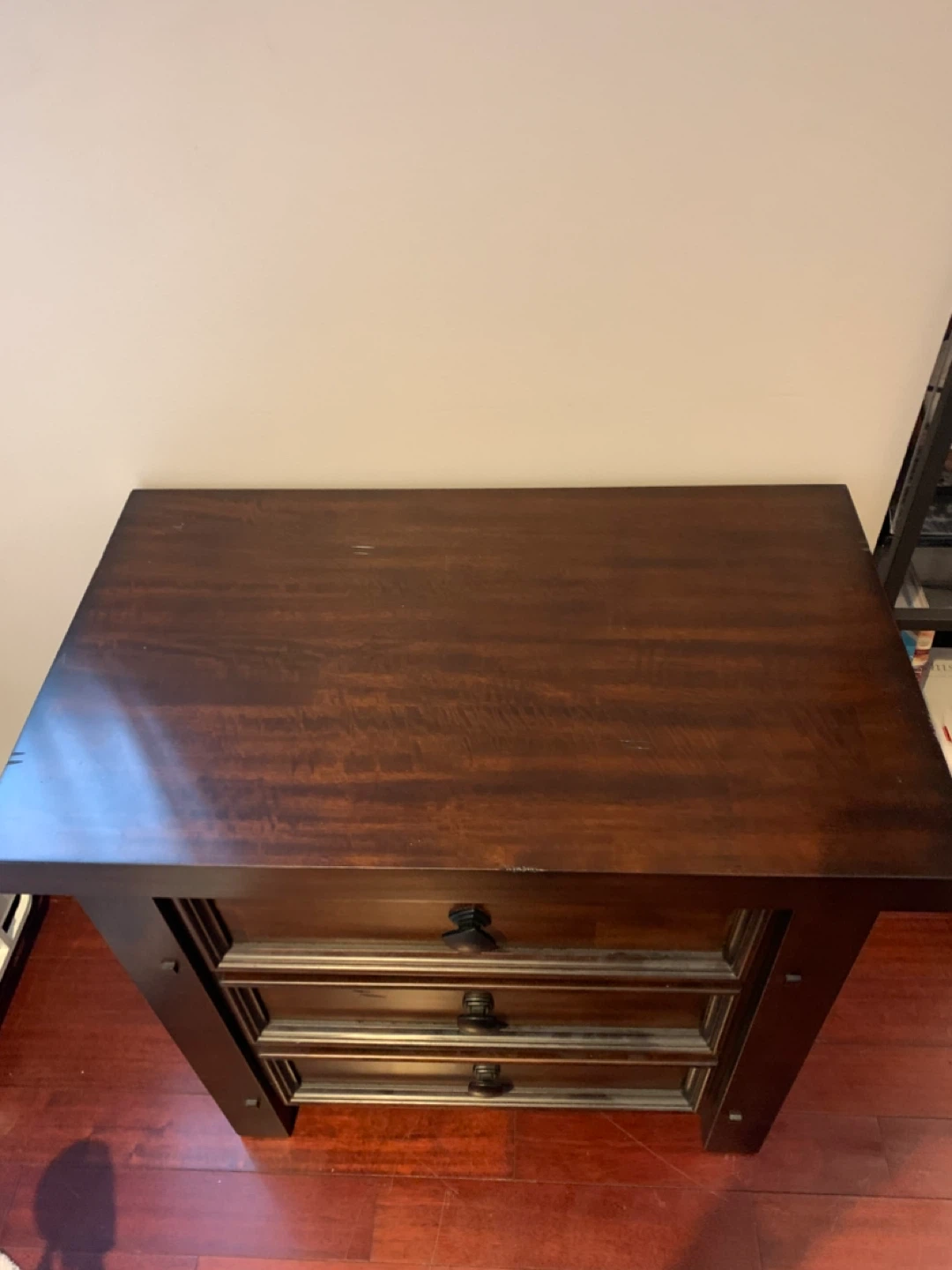 Dark Wood 3-Drawer Nightstand - photo 2