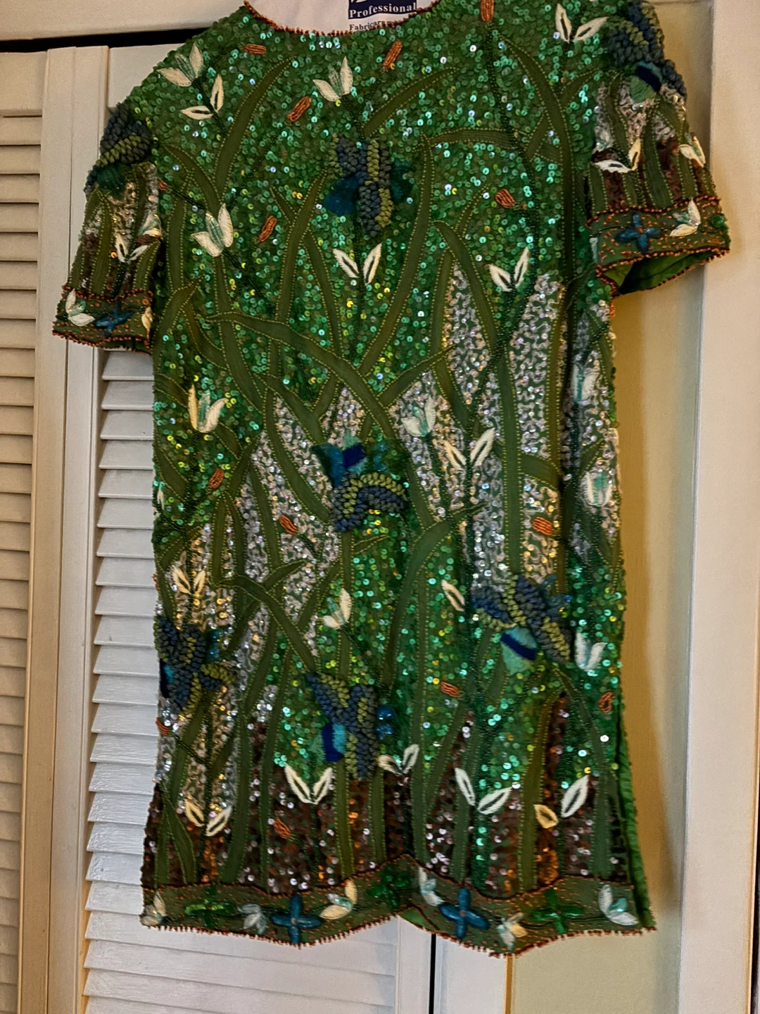 Sparkly Green Beaded Floral Blouse