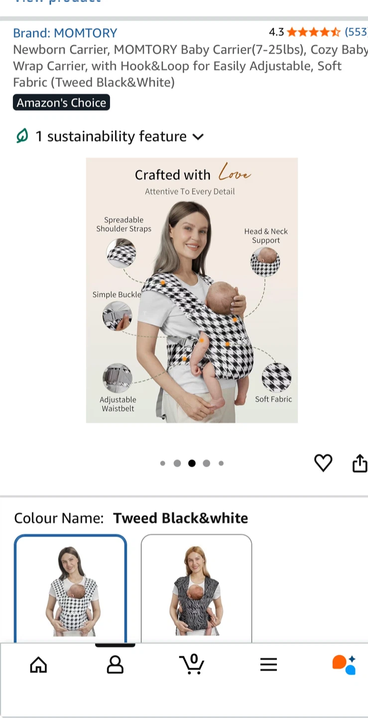 MOMTORY Baby Carrier (Newborn to 25lbs) - Tweed Black & White
