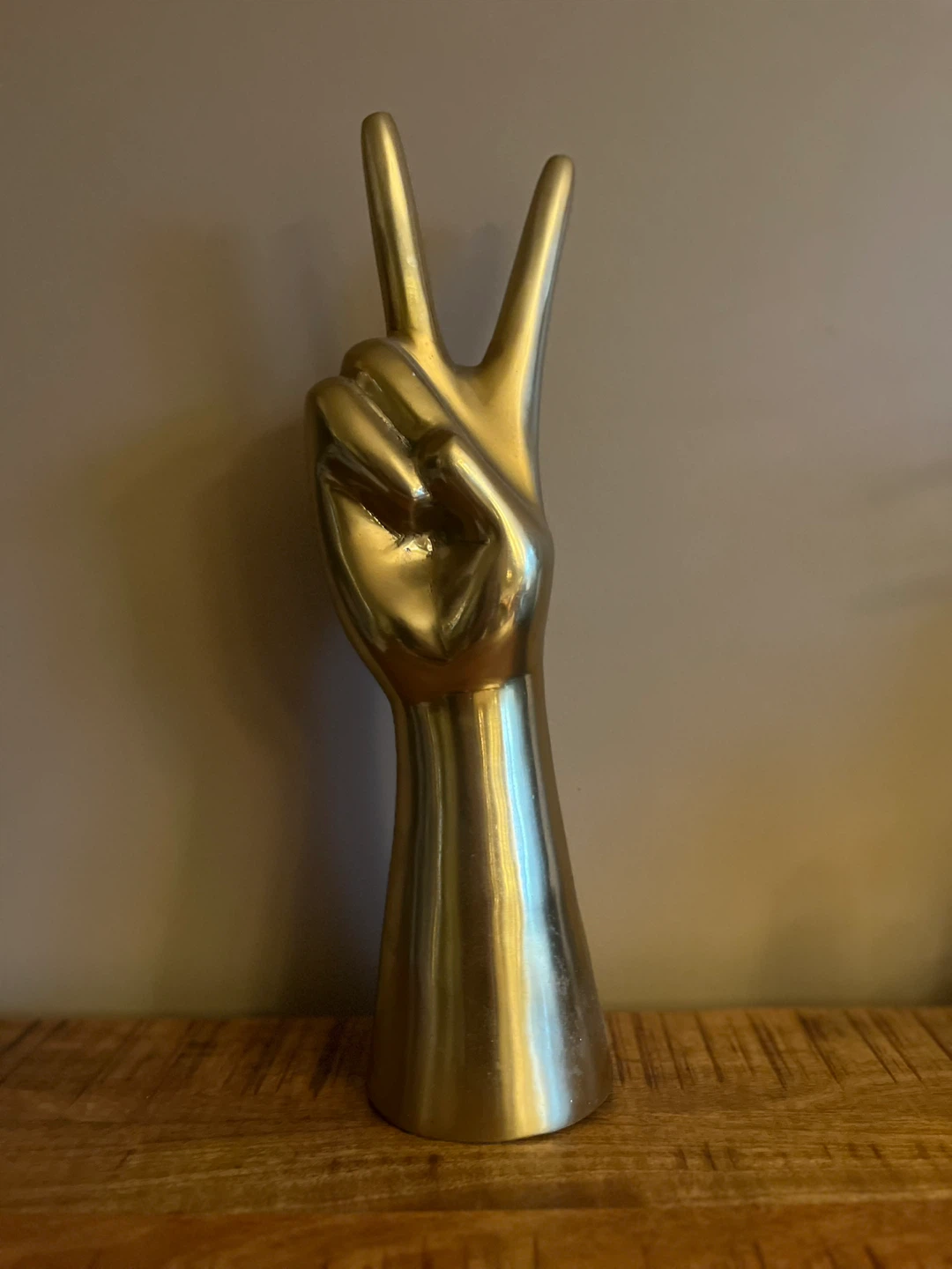 Brass Hand Peace Sign Sculpture