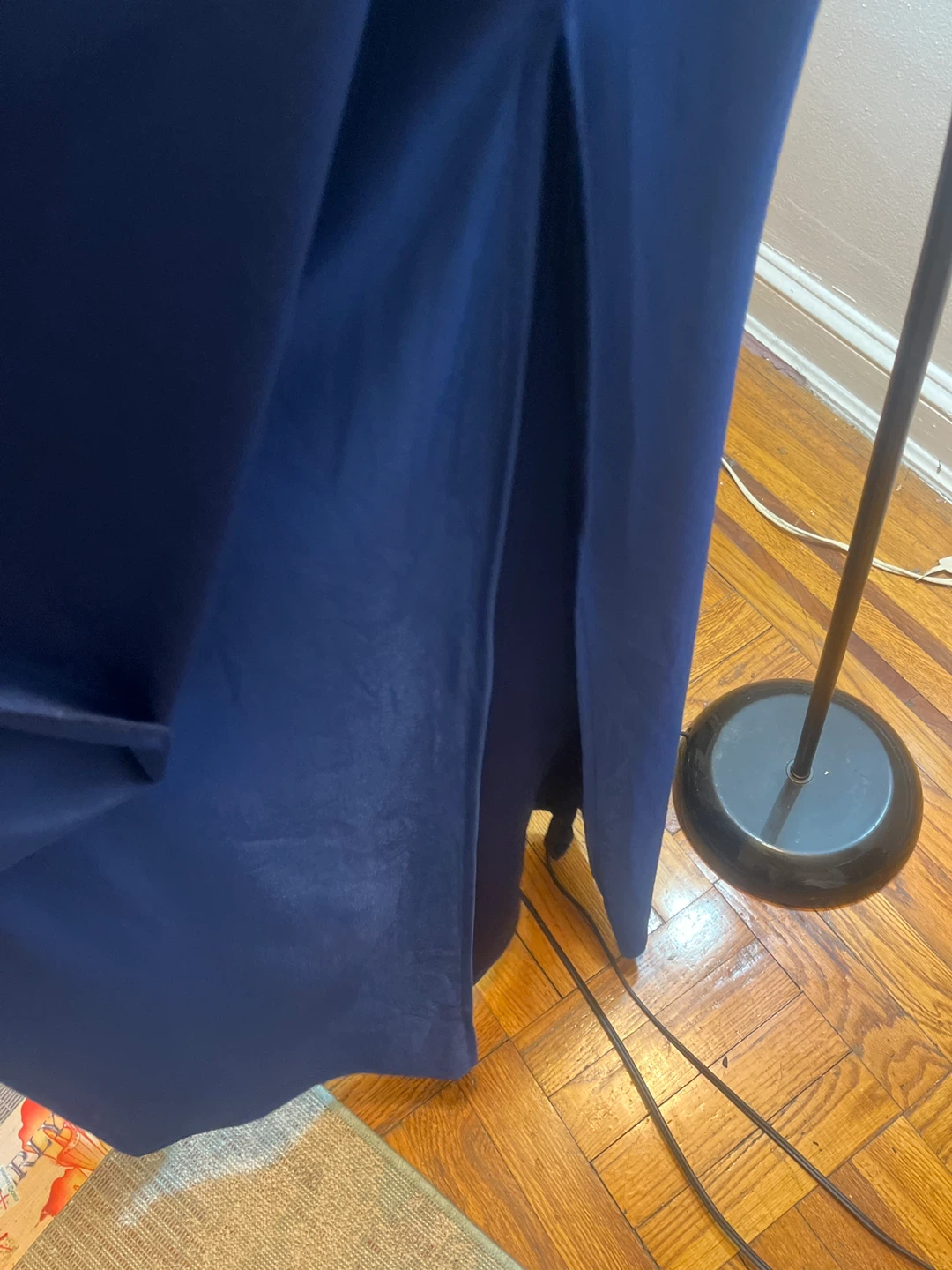 Navy Blue Off-the-Shoulder Ruched Gown with Slit - photo 2