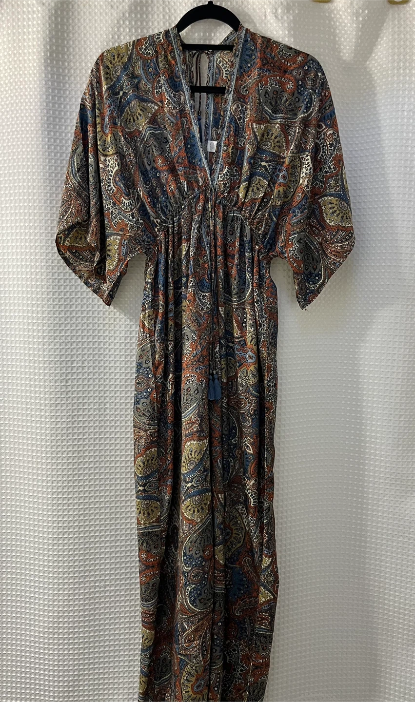 Boho Paisley Maxi Dress with Tassels