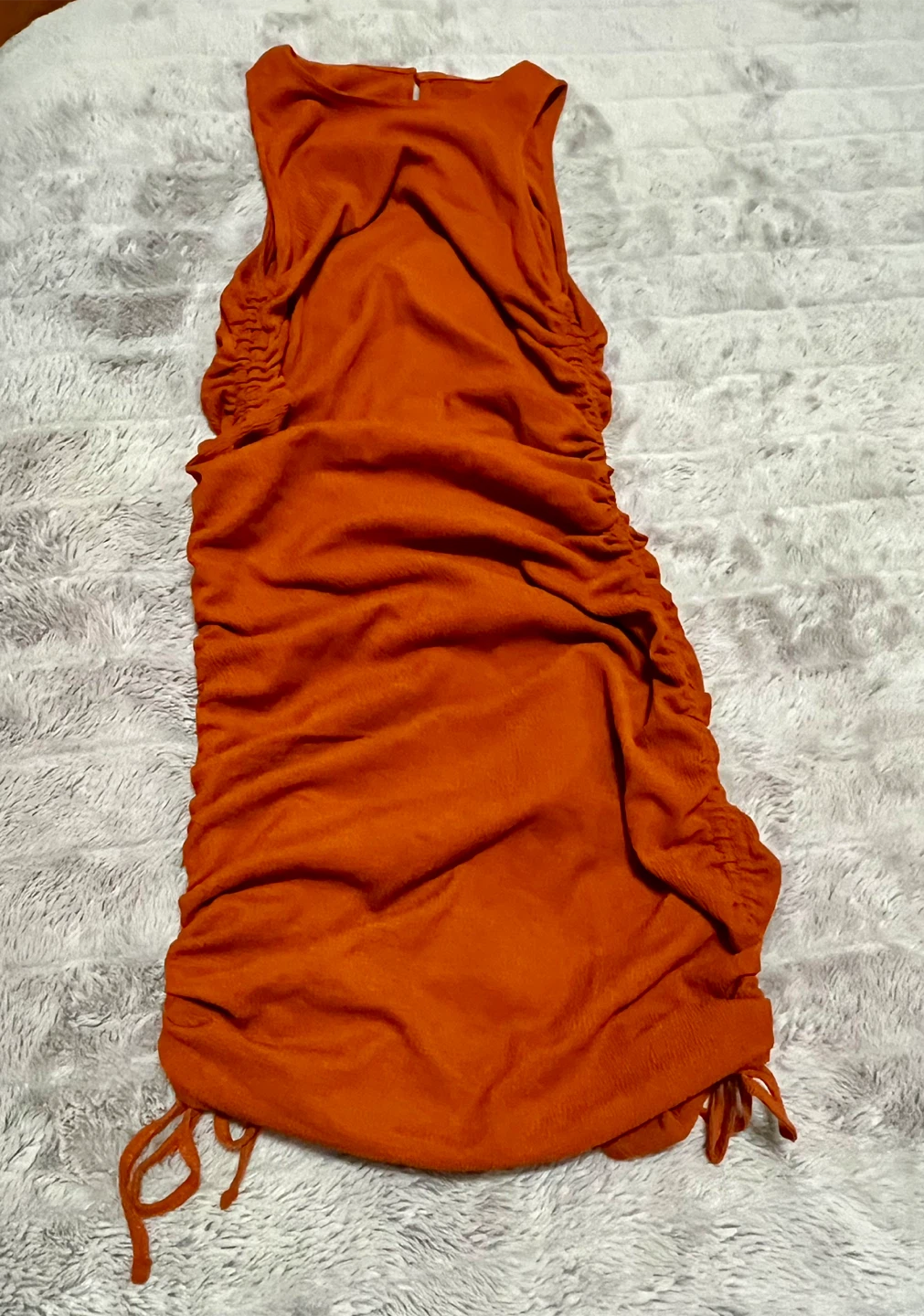 Rust/Orange Ruched Drawstring Mini Dress - Small - photo 2