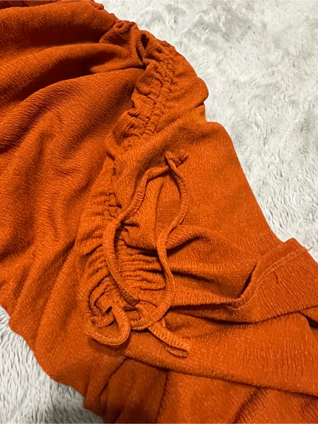 Rust/Orange Ruched Drawstring Mini Dress - Small - photo 3